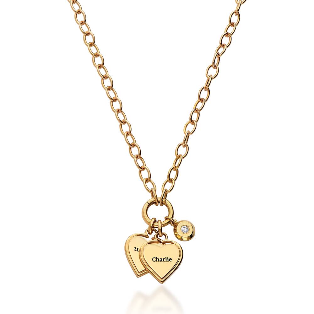 Heart-to-Heart Engravable Necklace in Gold Plating with Diamond