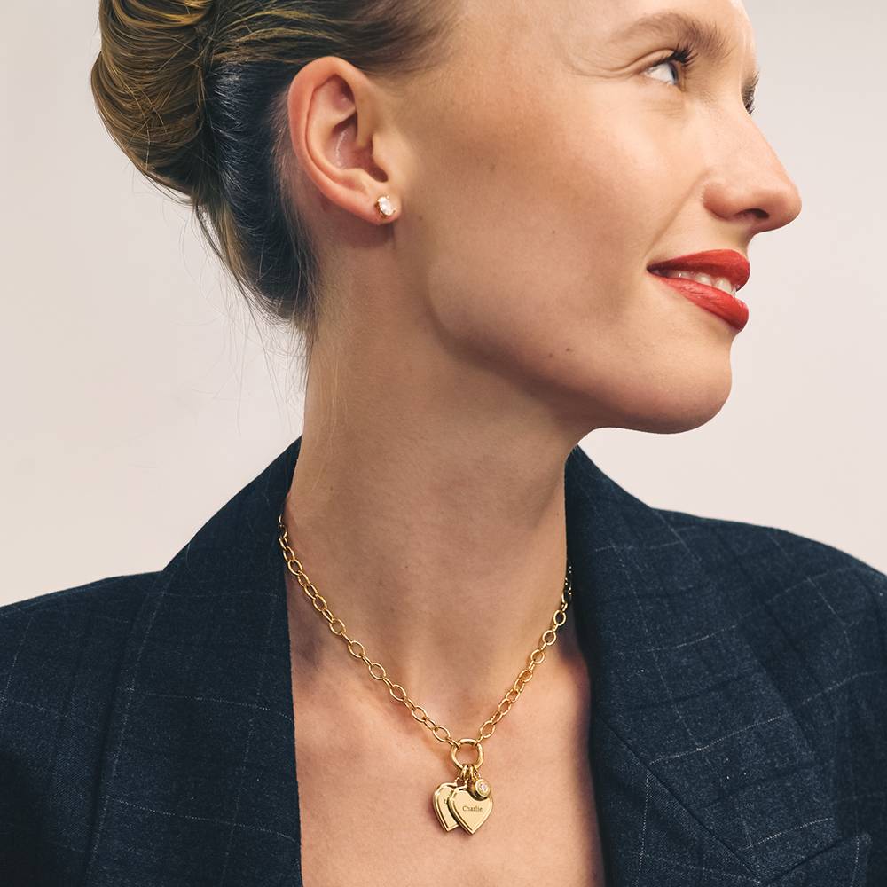 Heart-to-Heart Engravable Necklace in Gold Plating with Diamond