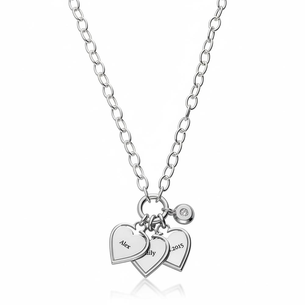 Heart-to-Heart Engravable Necklace in Sterling Silver with Diamond