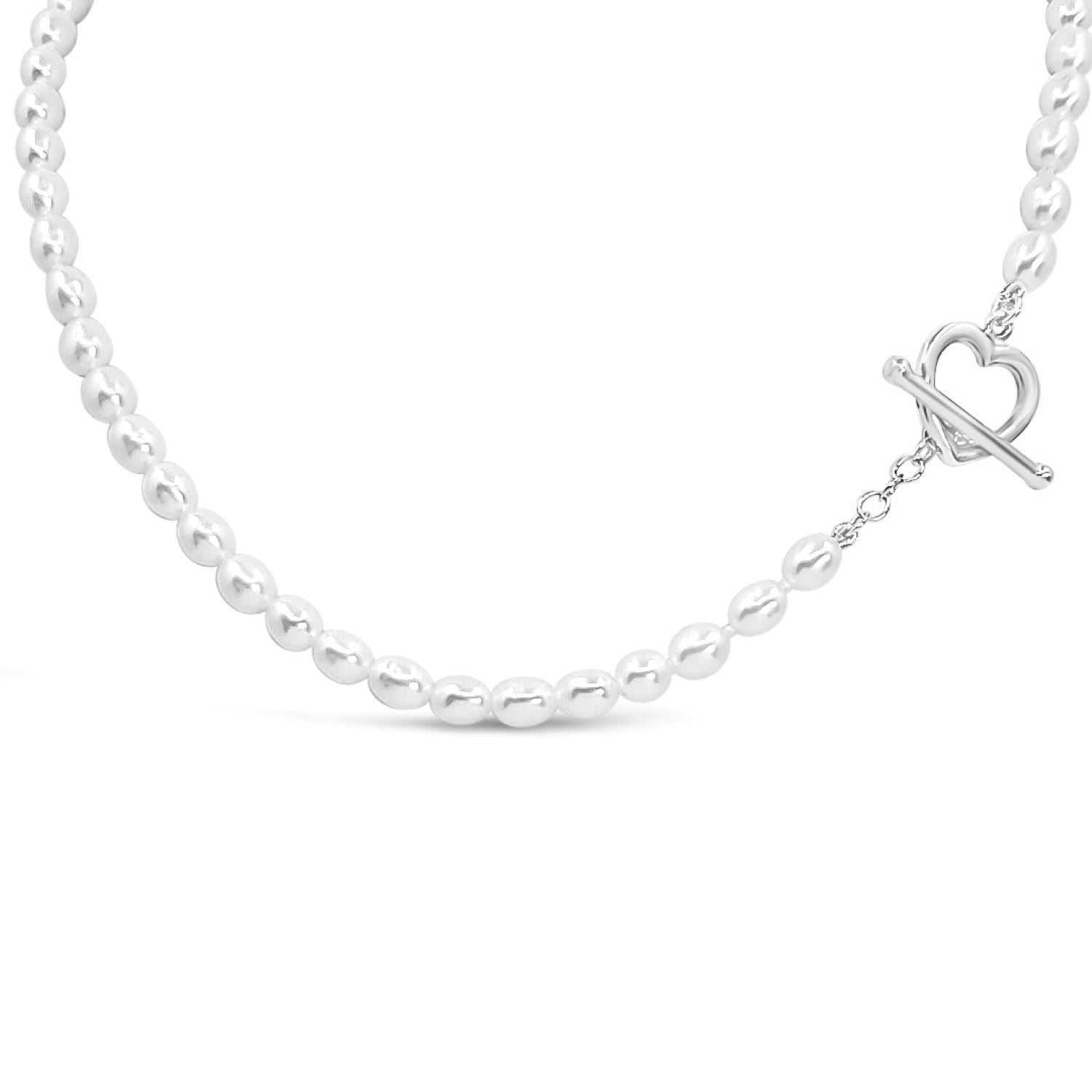 Heart Toggle Clasp With Freshwater Pearls Necklace