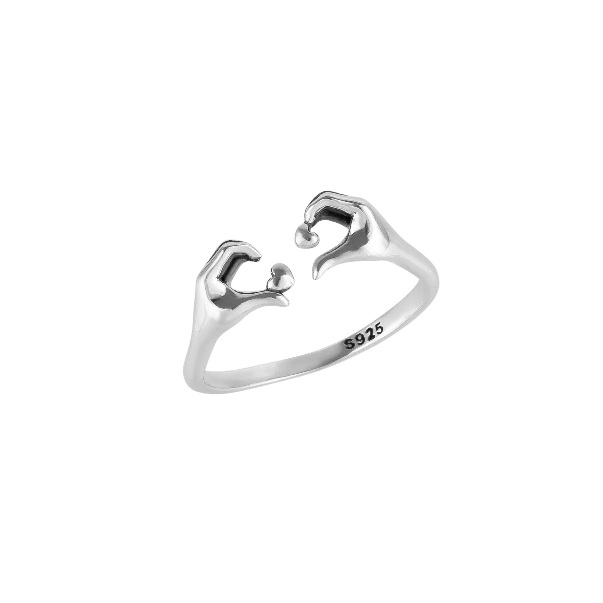 Heart With Hands Ring In Sterling Silver