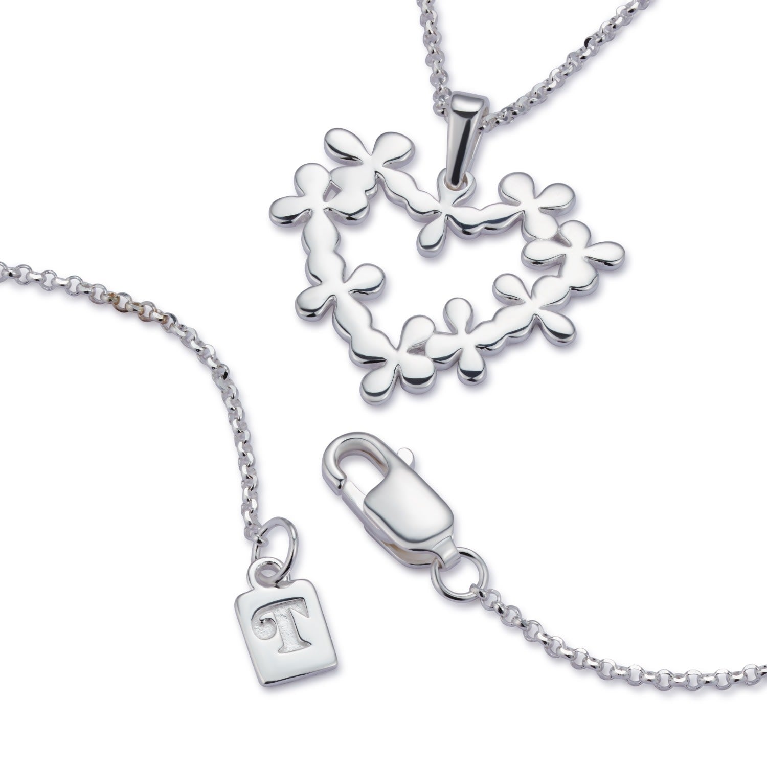 Hearts In Flowers Necklace- Silver