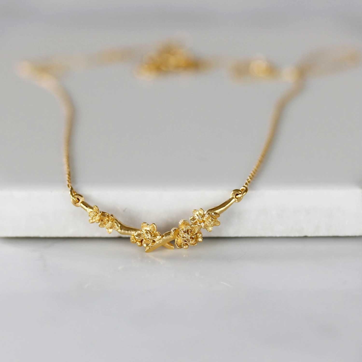 Cherry Blossom Branch Necklace – Silver