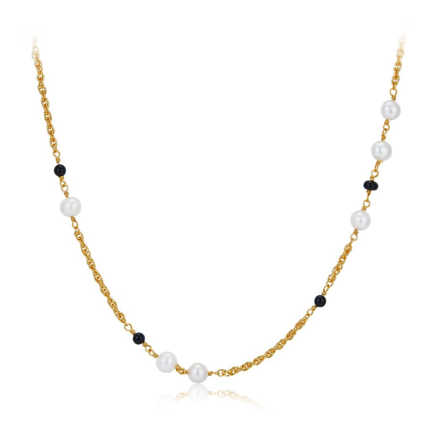 Heh Bead Freshwater Pearl Black Onyx Gold Vermeil Silver Chain Necklace