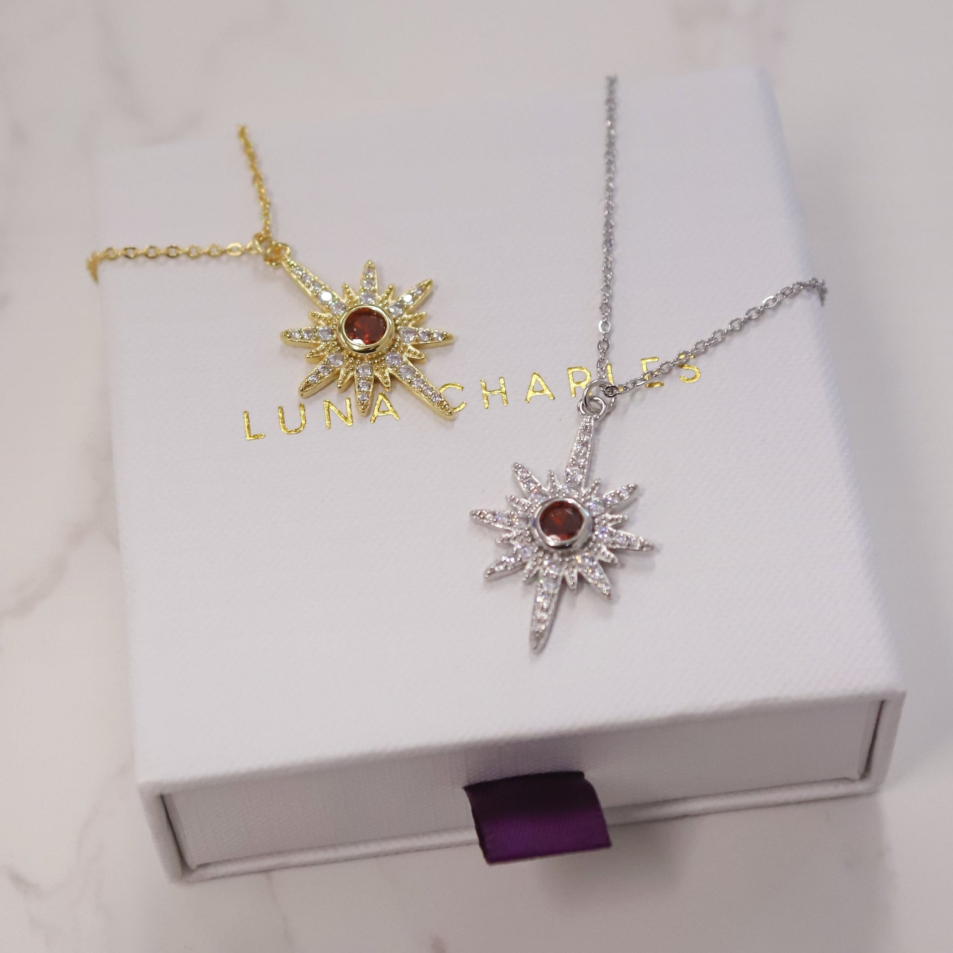 Heidi North Star Birthstone Necklace Silver January
