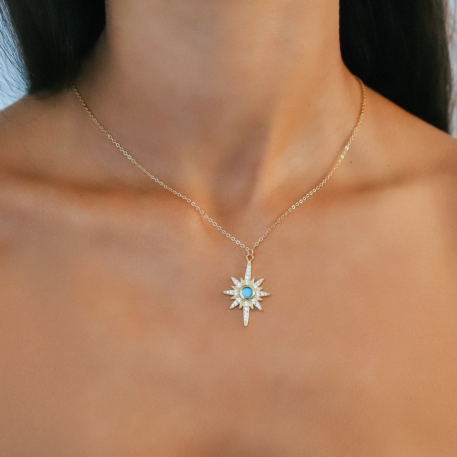Heidi North Star Birthstone Necklace Gold Plated December
