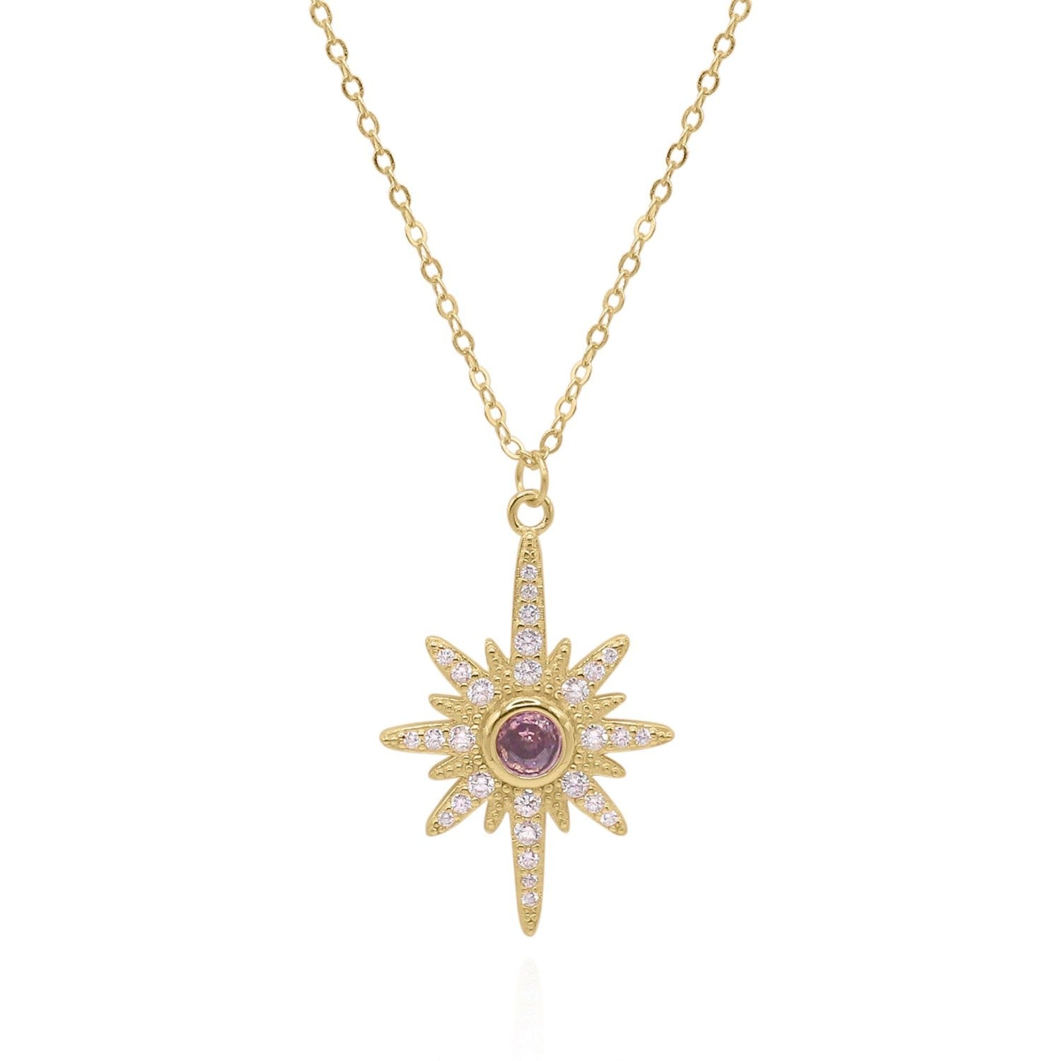Heidi North Star Birthstone Necklace Gold Plated February