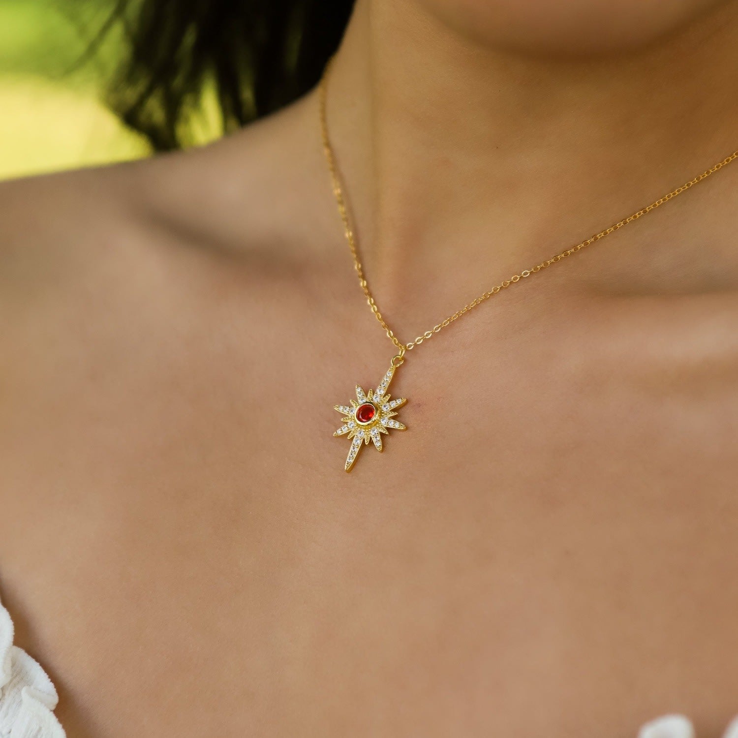 Heidi North Star Birthstone Necklace Gold Plated July