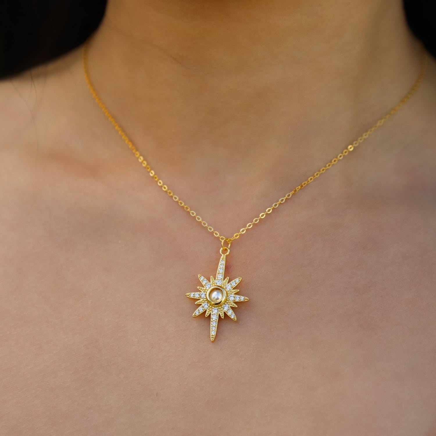Heidi North Star Birthstone Necklace Gold Plated June