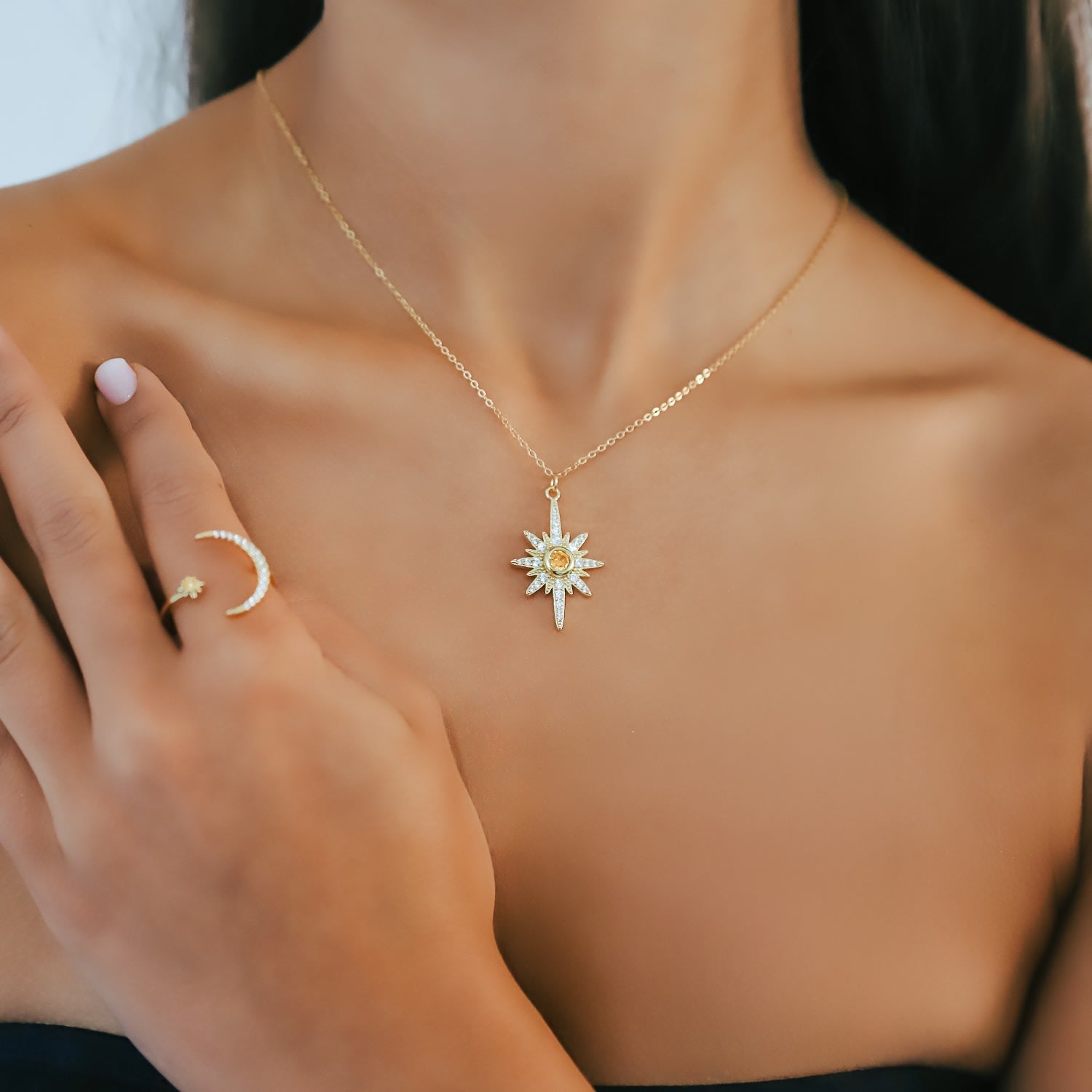 Heidi North Star Birthstone Necklace Gold Plated November