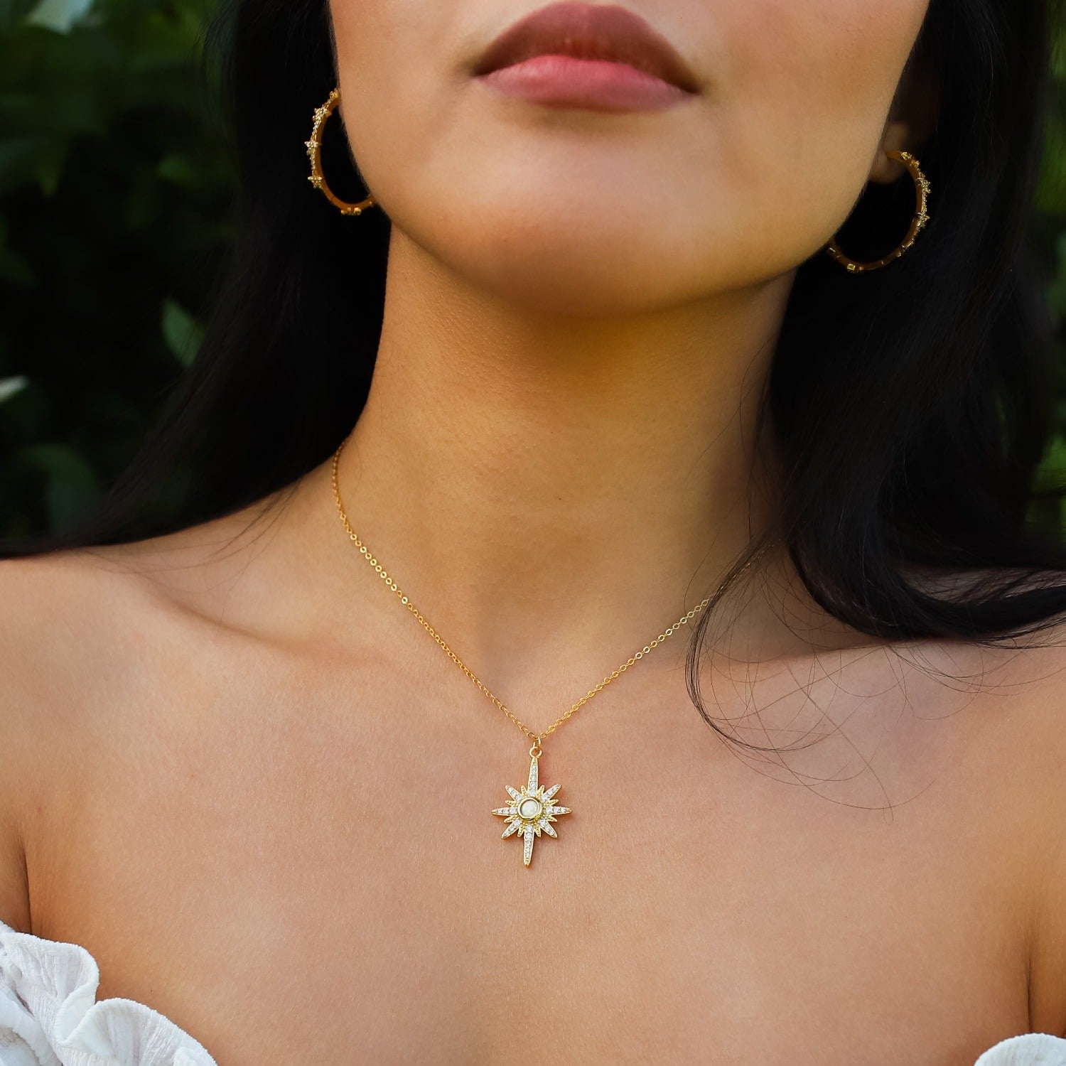 Heidi North Star Birthstone Necklace Gold Plated October