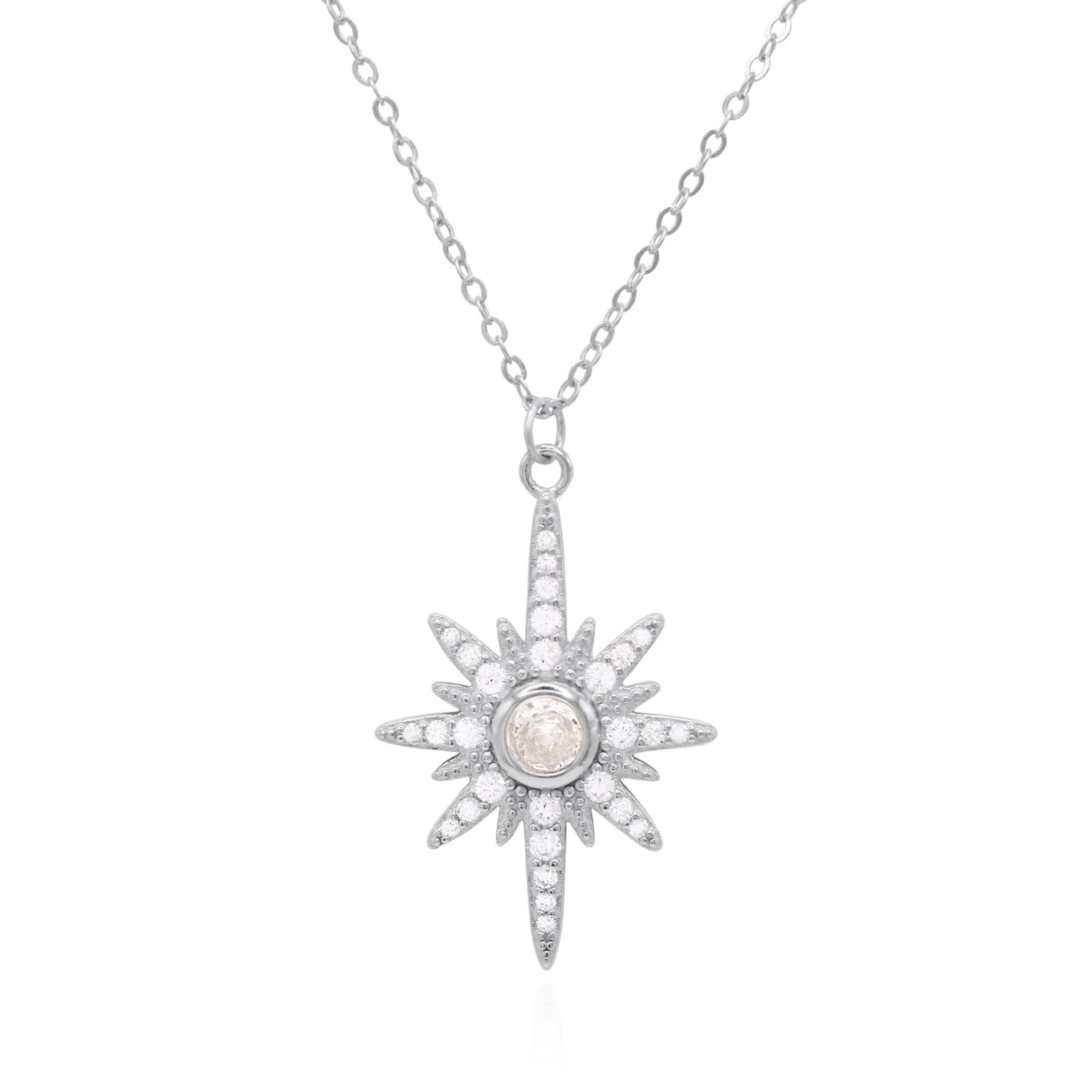 Heidi North Star Birthstone Necklace Silver April