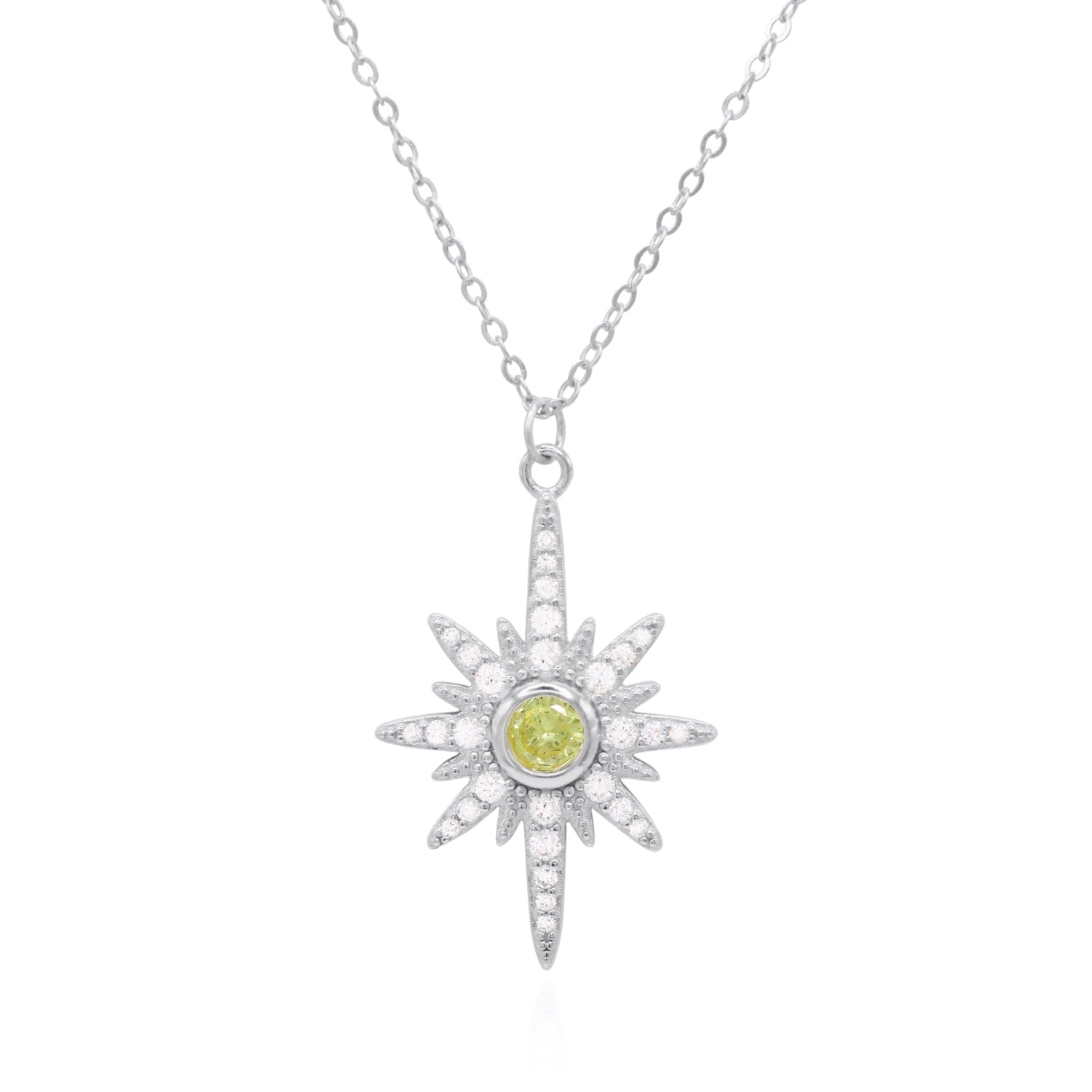 Heidi North Star Birthstone Necklace Silver August