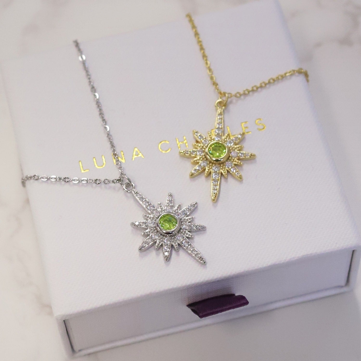 Heidi North Star Birthstone Necklace Silver August