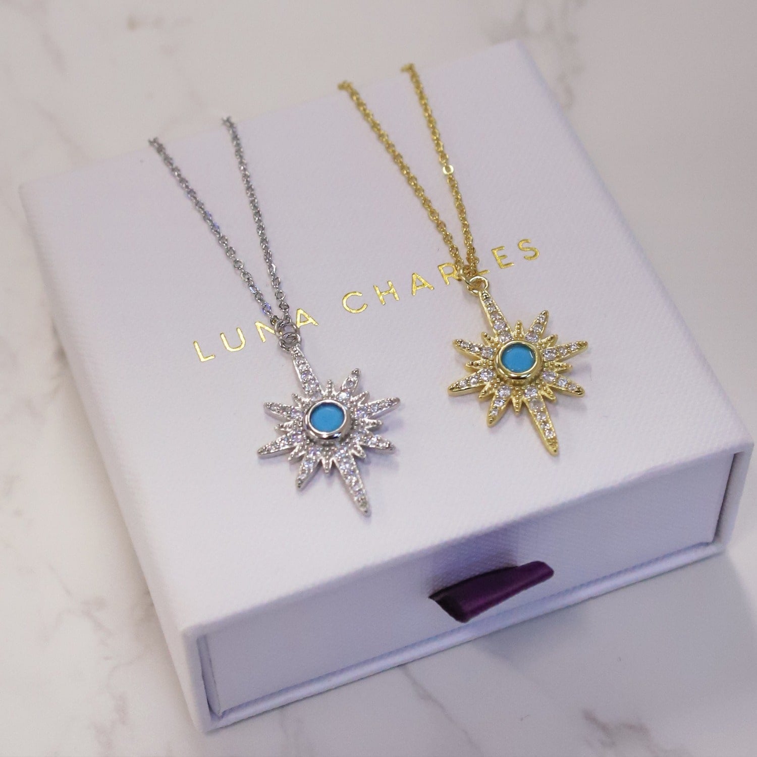 Heidi North Star Birthstone Necklace Silver December