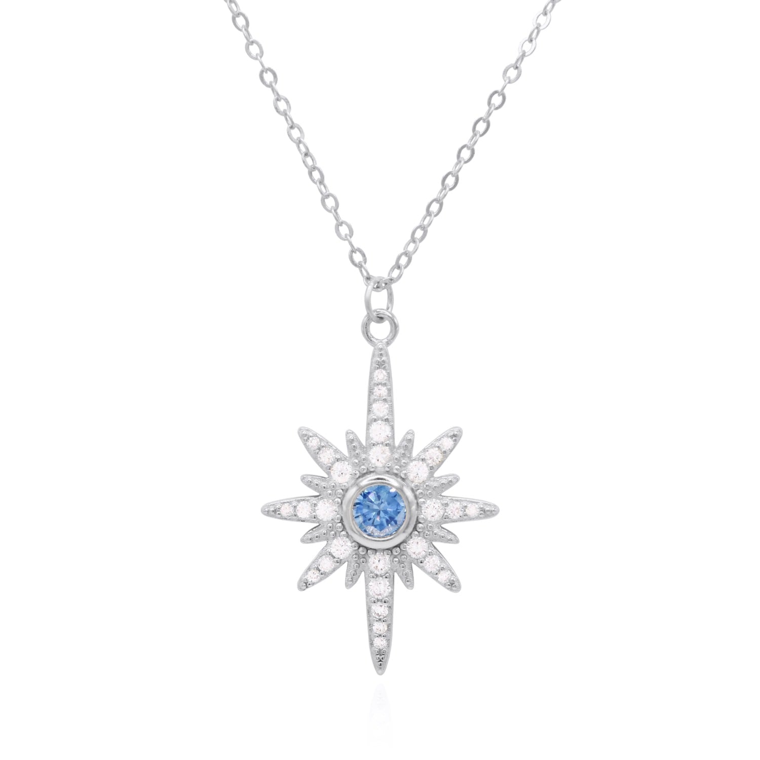Heidi North Star Birthstone Necklace Silver March