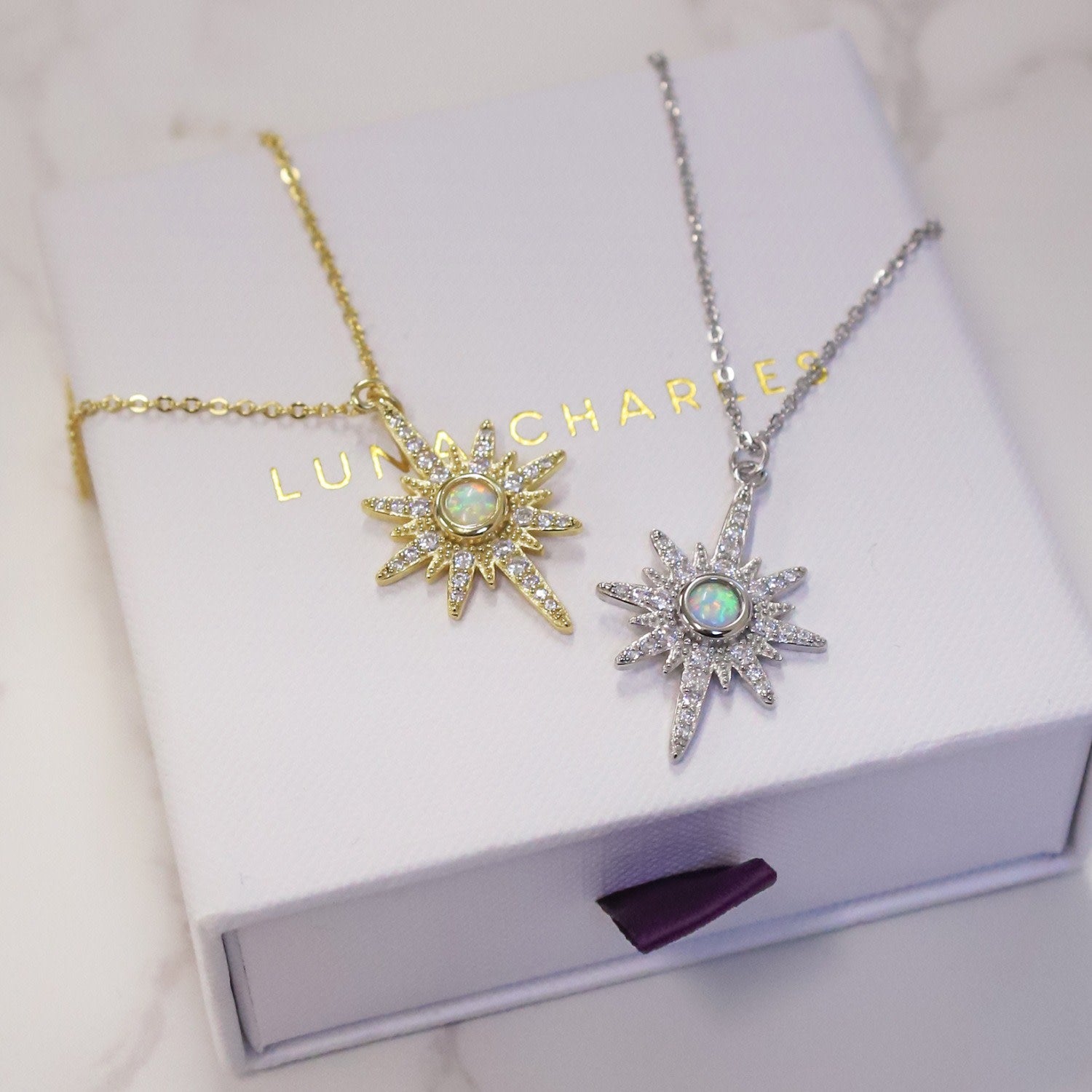 Heidi North Star Birthstone Necklace Silver October