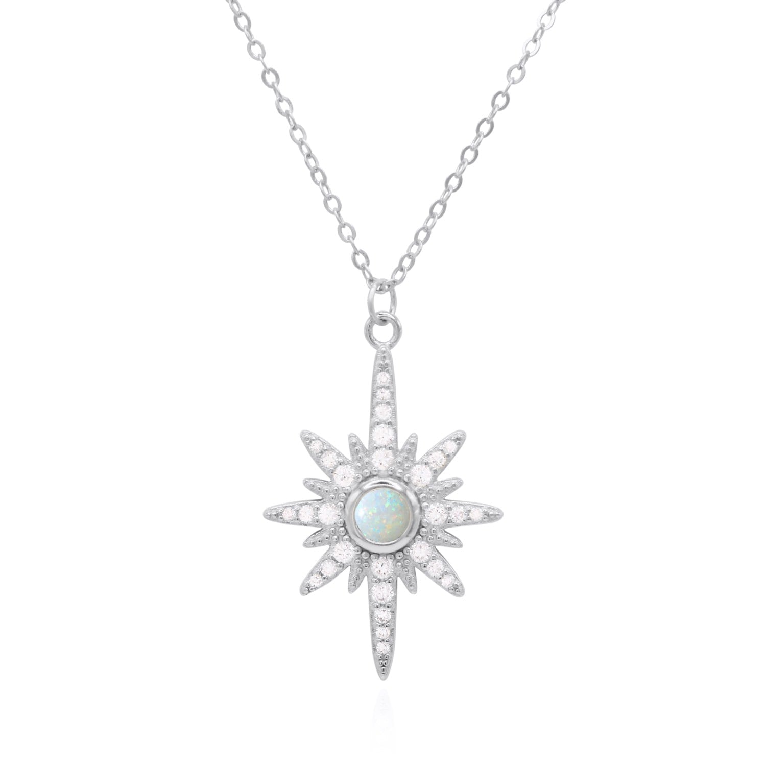 Heidi North Star Birthstone Necklace Silver October