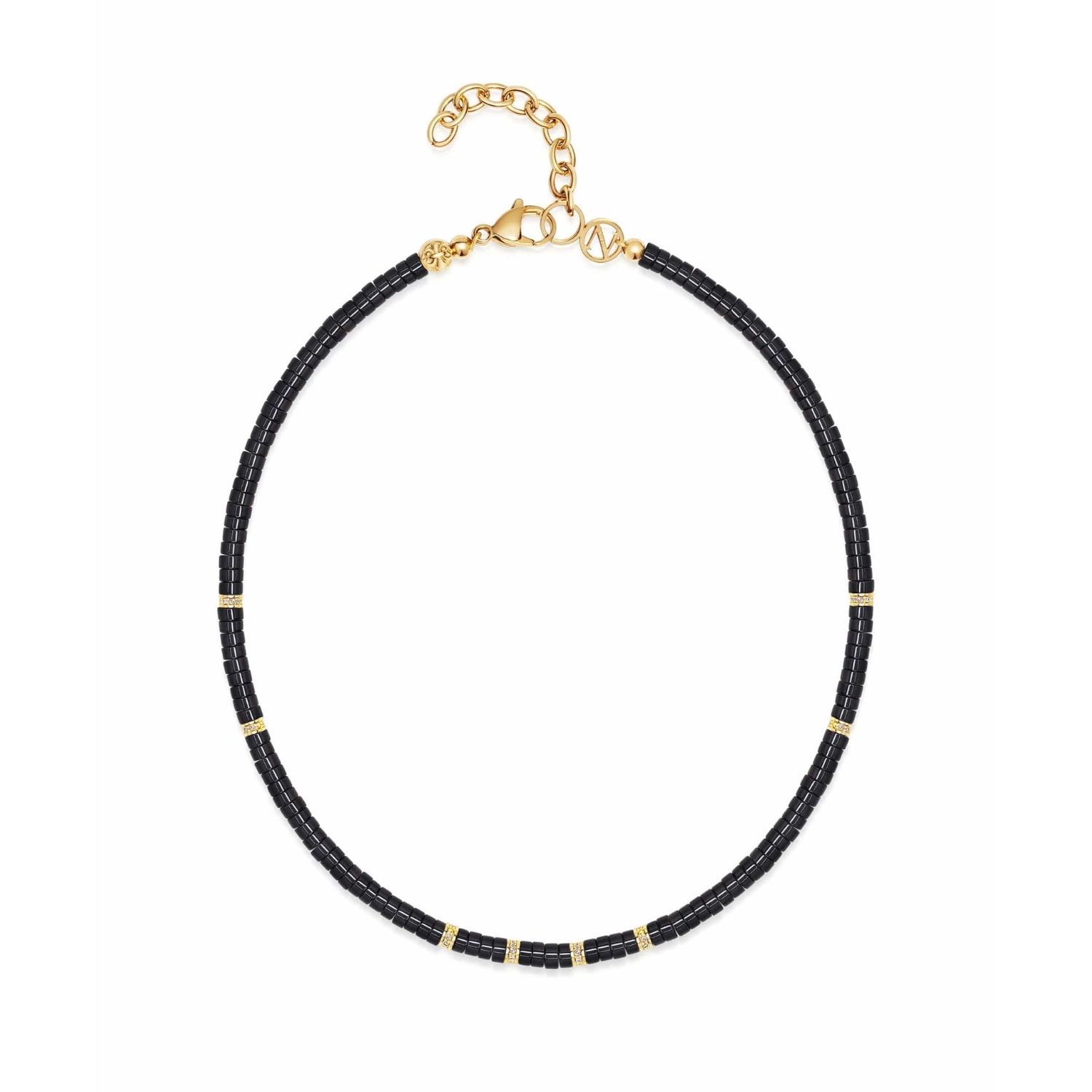 Heishi Black Onyx Choker With Gold