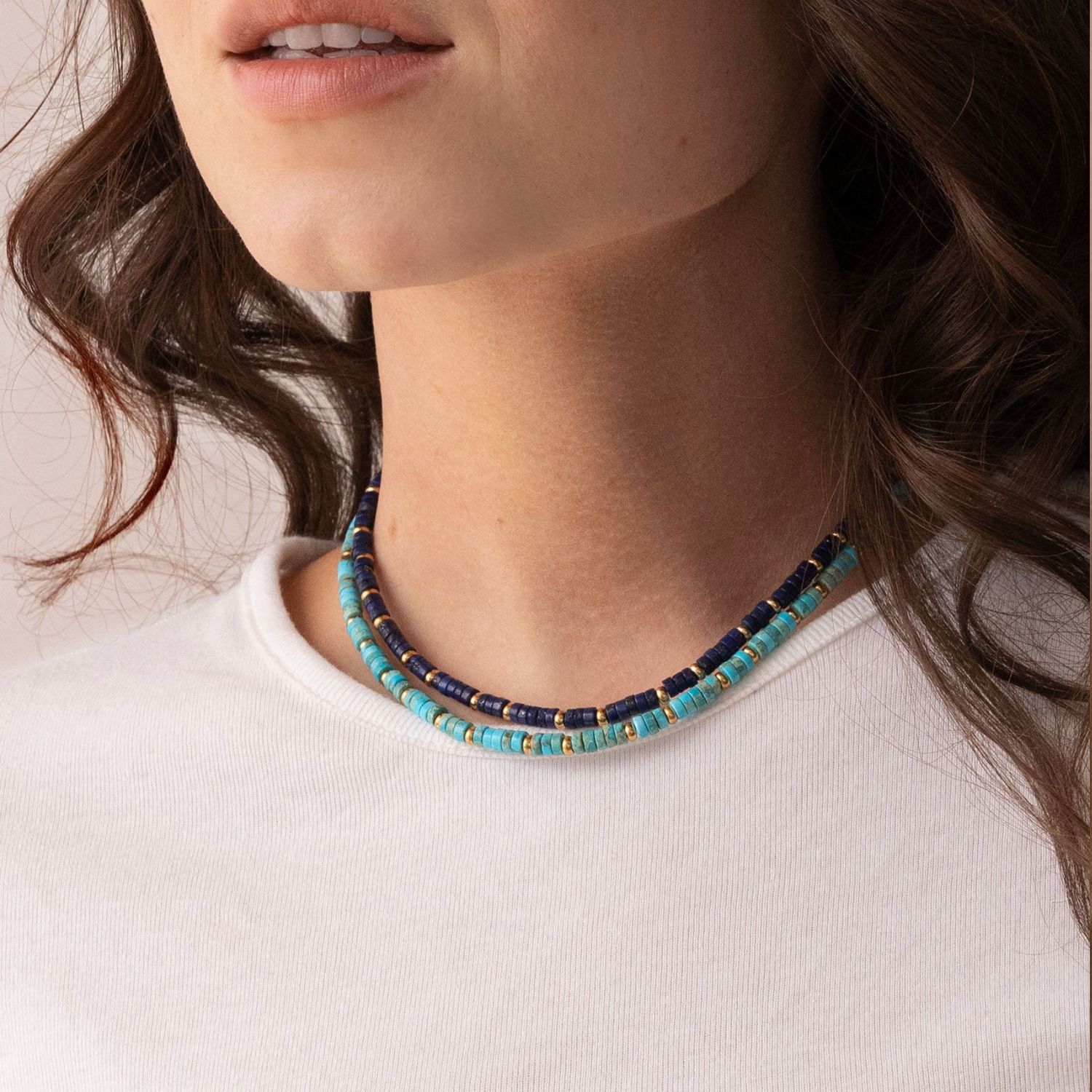 Heishi Blue Lapis Choker With Gold