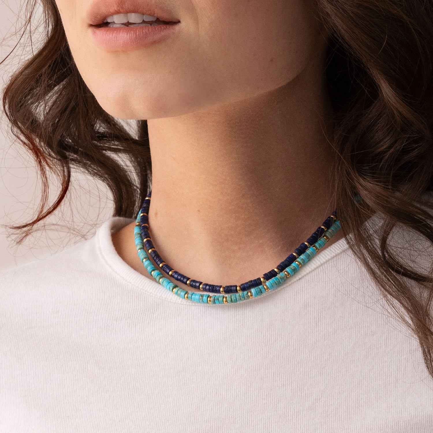 Heishi Turquoise Choker With Gold