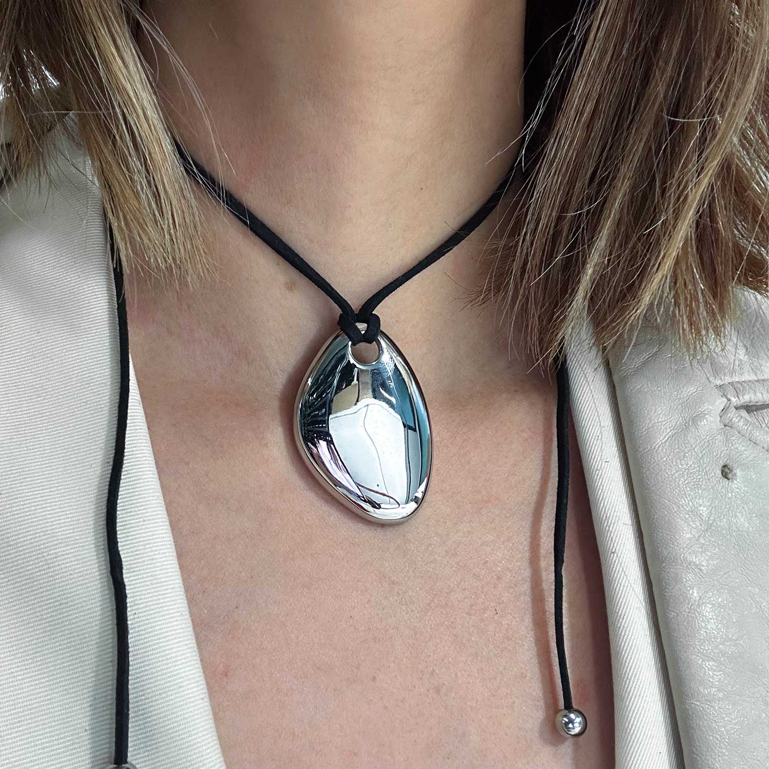Helena Silver Cord Vegan Leather Necklace