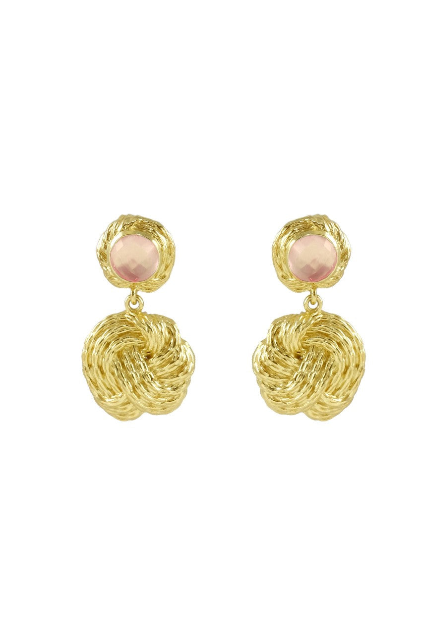 Helena Texture Small Drop Earrings With Rose Quartz Doublet Stone