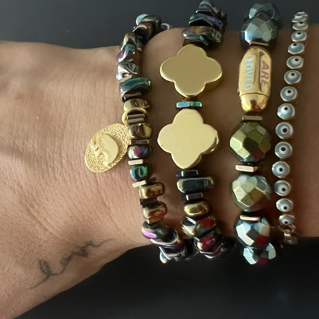 Hematite Floral Bracelet