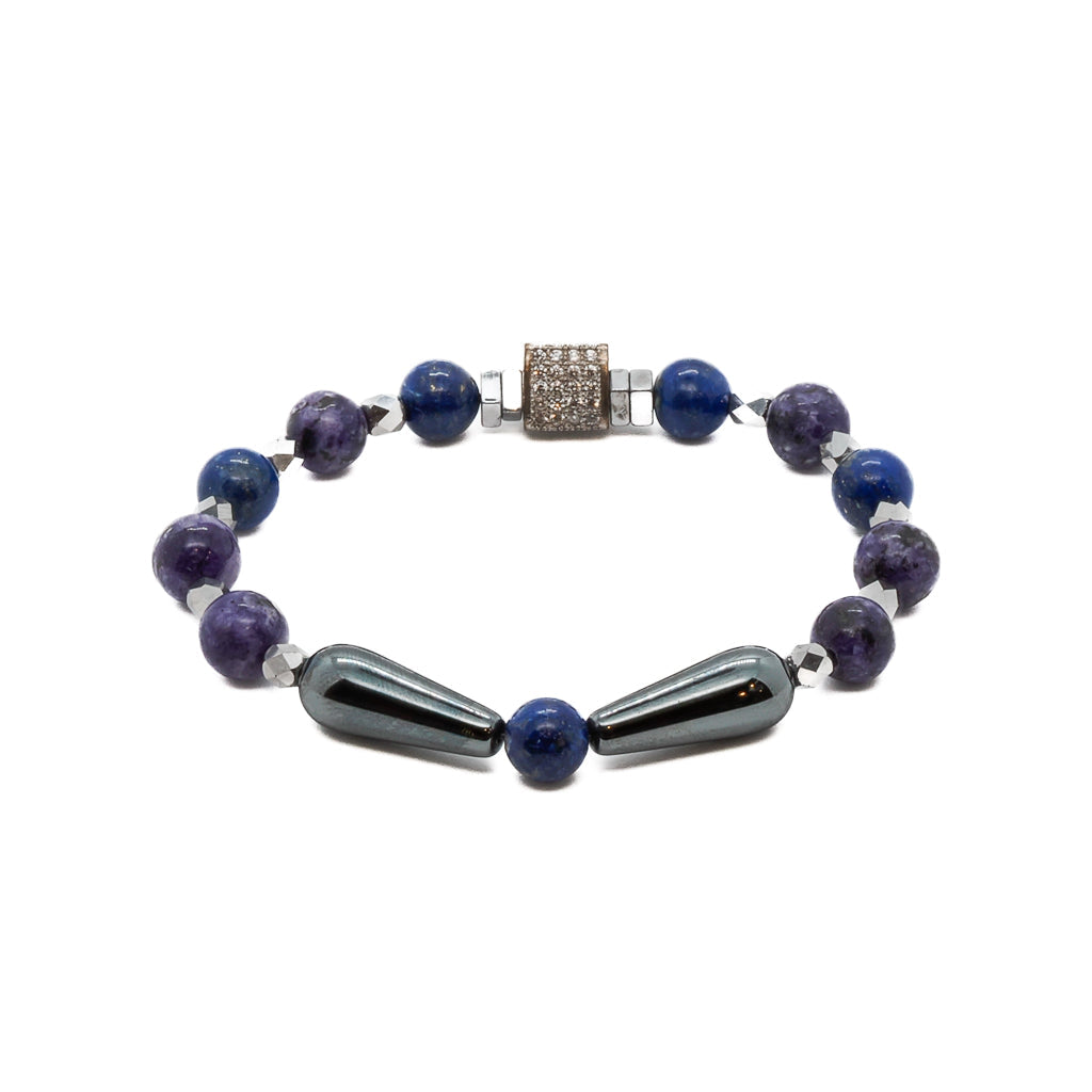 Hematite Energy Stone Swarovski Crystal Beaded Bracelet - Blue