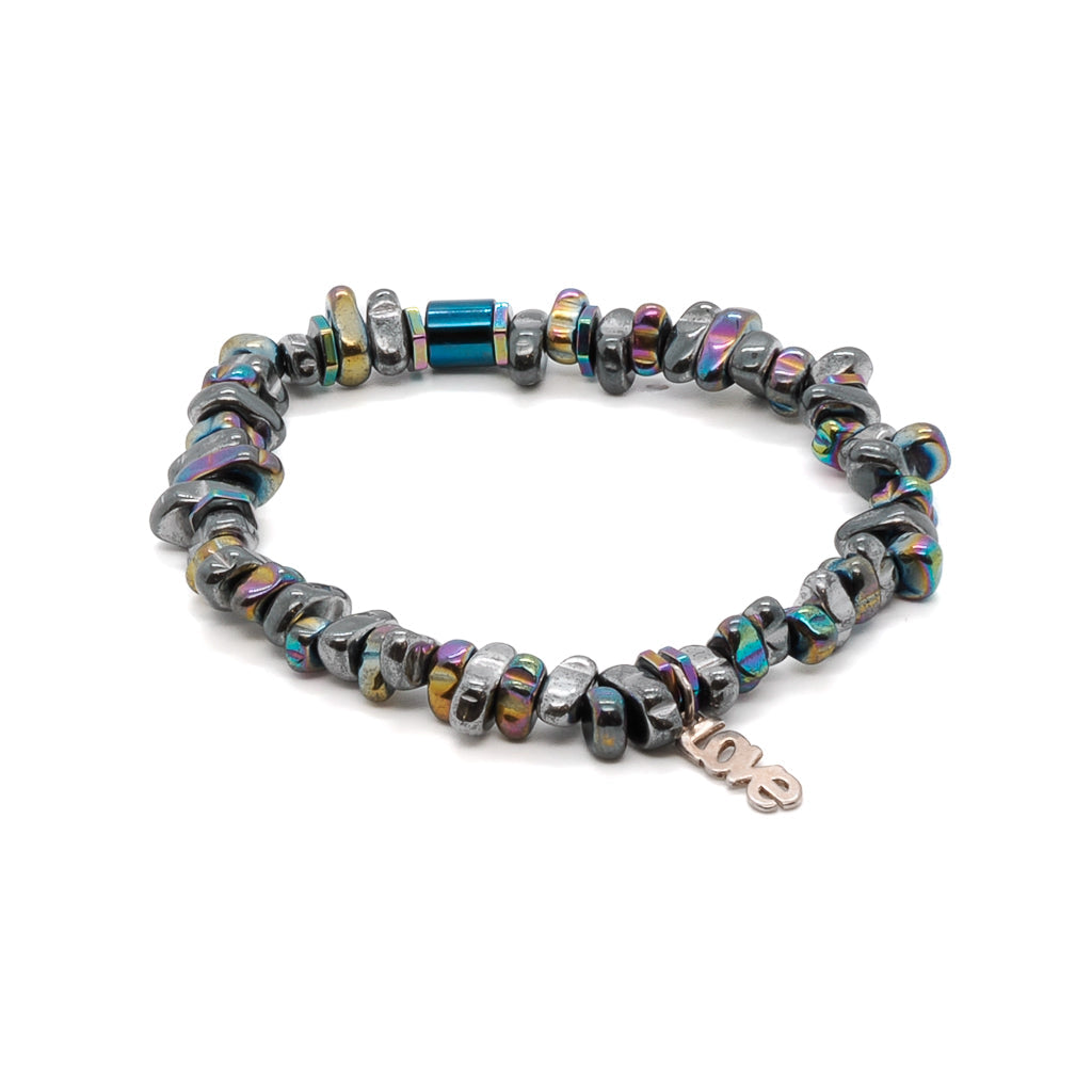 Love Charm Positive Energy Hematite Beaded Bracelet - Silver