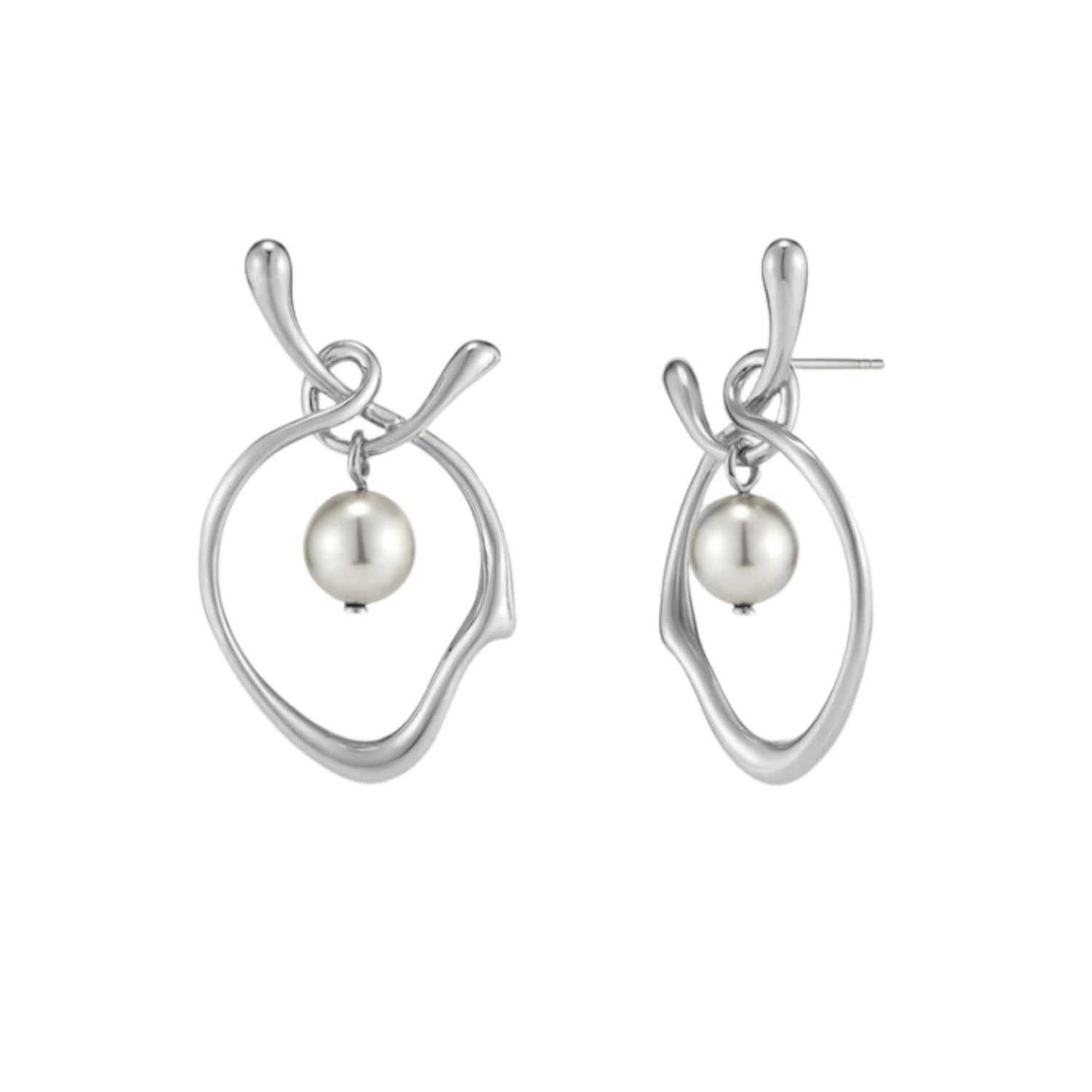 Heradi Wave Pearl White Gold Earrings