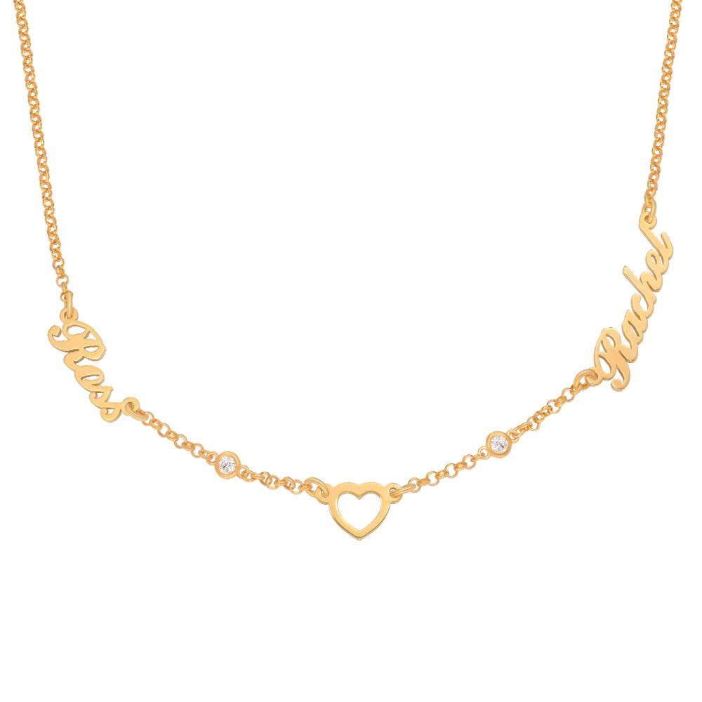 Heritage Heart Multi Name Necklace With Diamonds in 18K Gold Plating