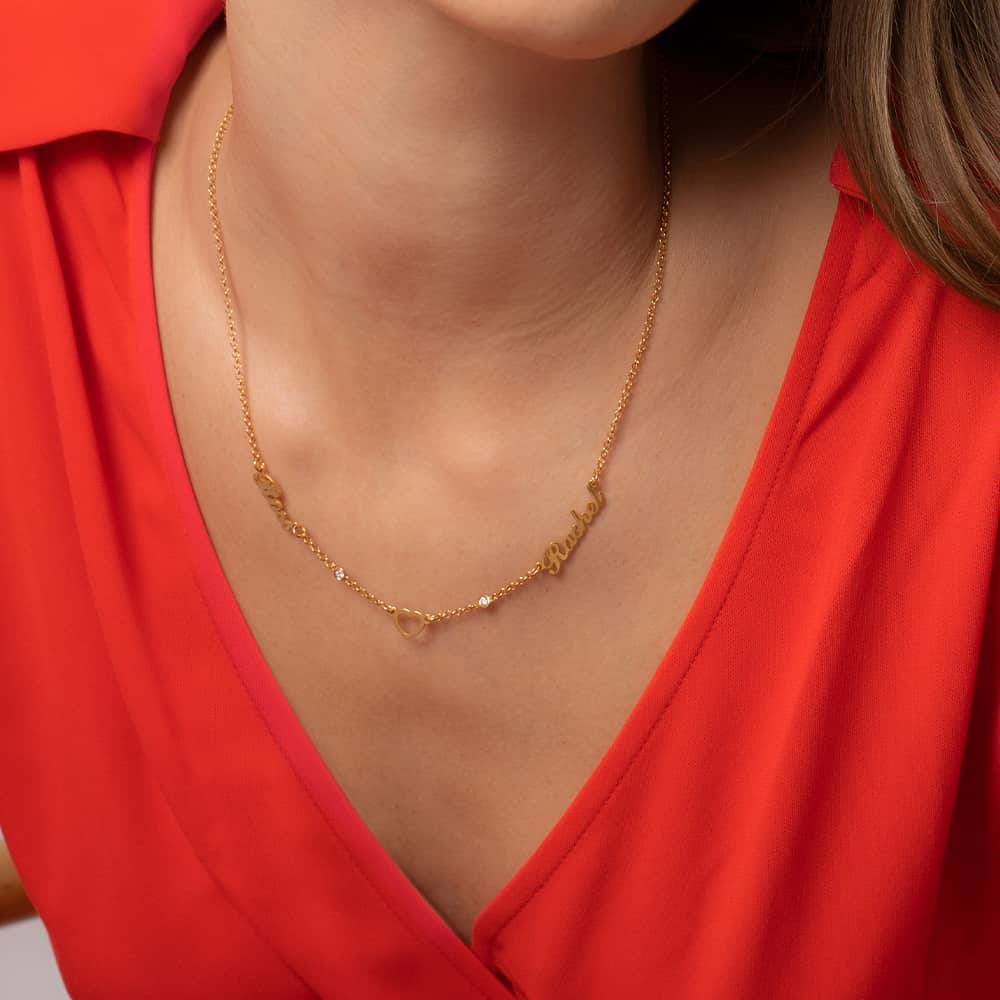 Heritage Heart Multi Name Necklace With Diamonds in 18K Gold Plating