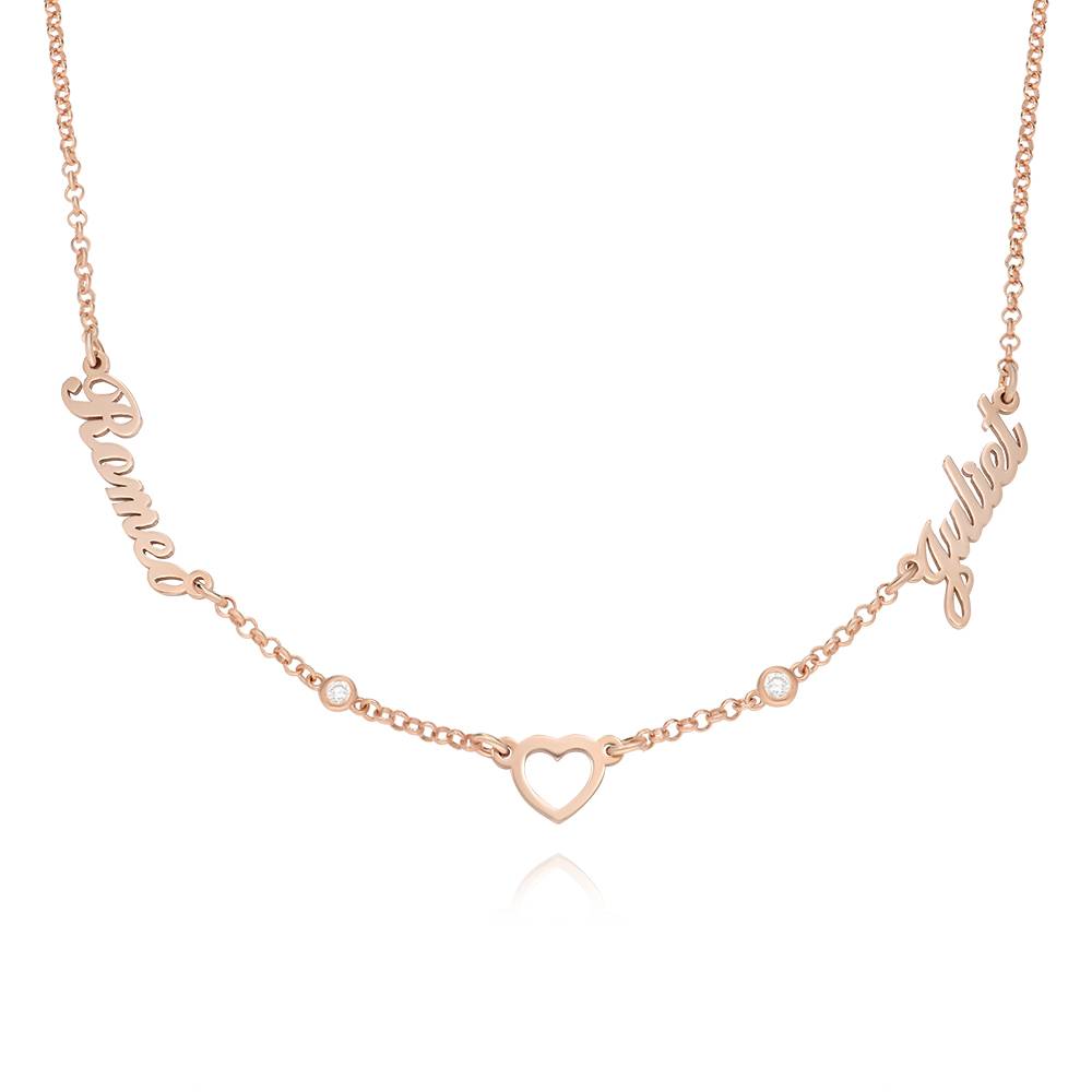 Heritage Heart Multi Name Necklace With Diamonds in 18K Rose Gold Plating