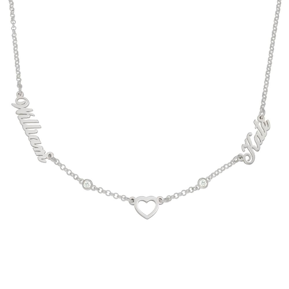 Heritage Heart Multi Name Necklace With Diamonds in Sterling Silver