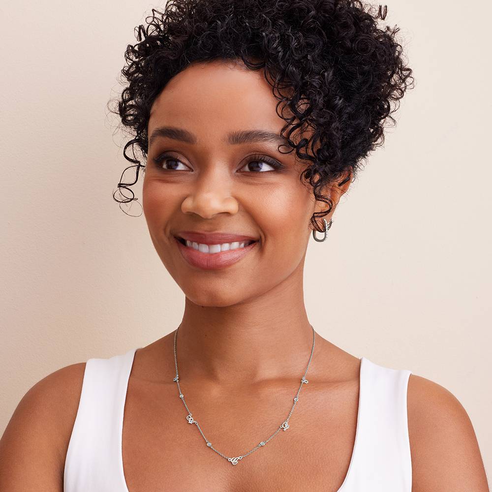 Heritage Multiple Initial Necklace with Diamonds in Sterling Silver