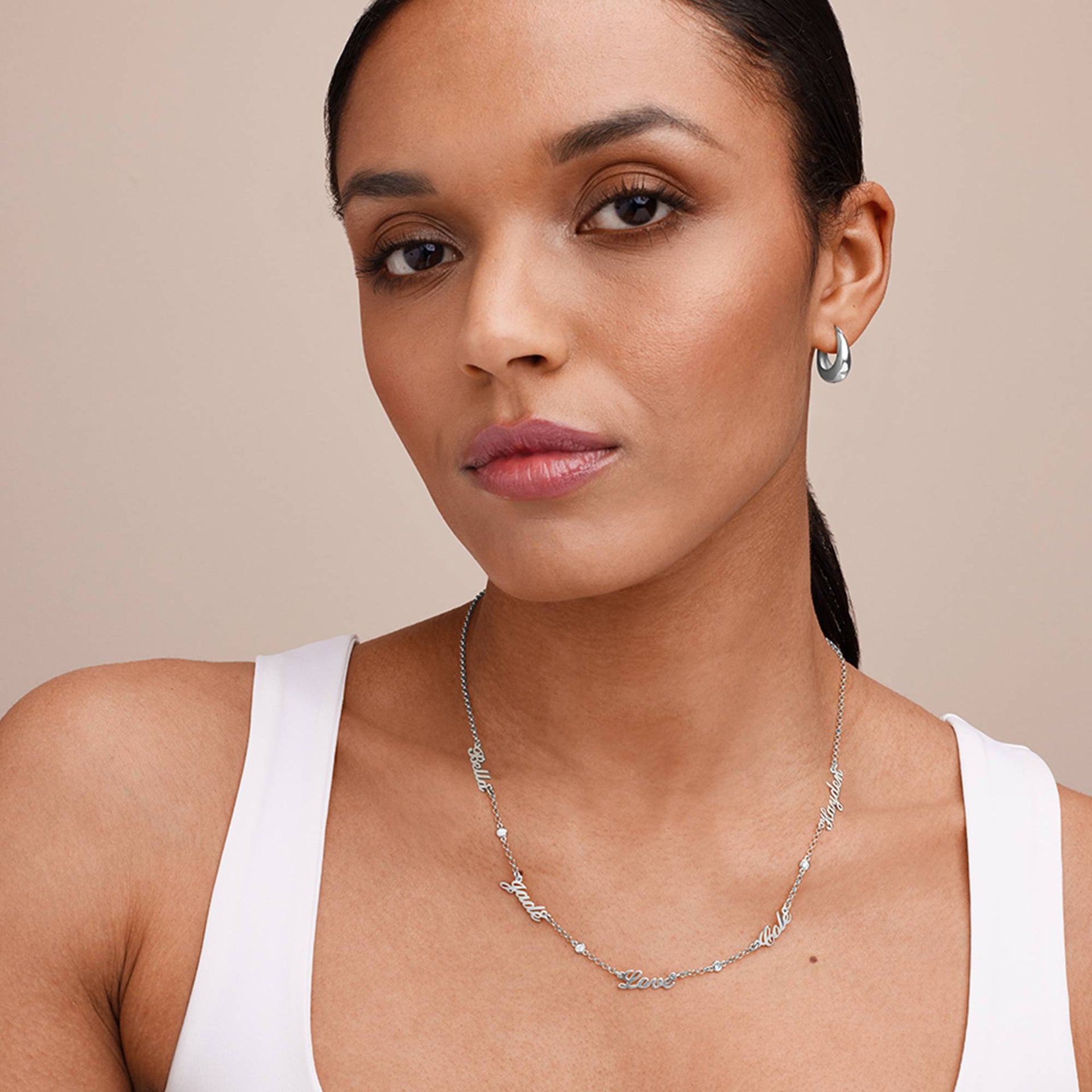 Heritage Multiple Name Necklace with Diamonds in Silver