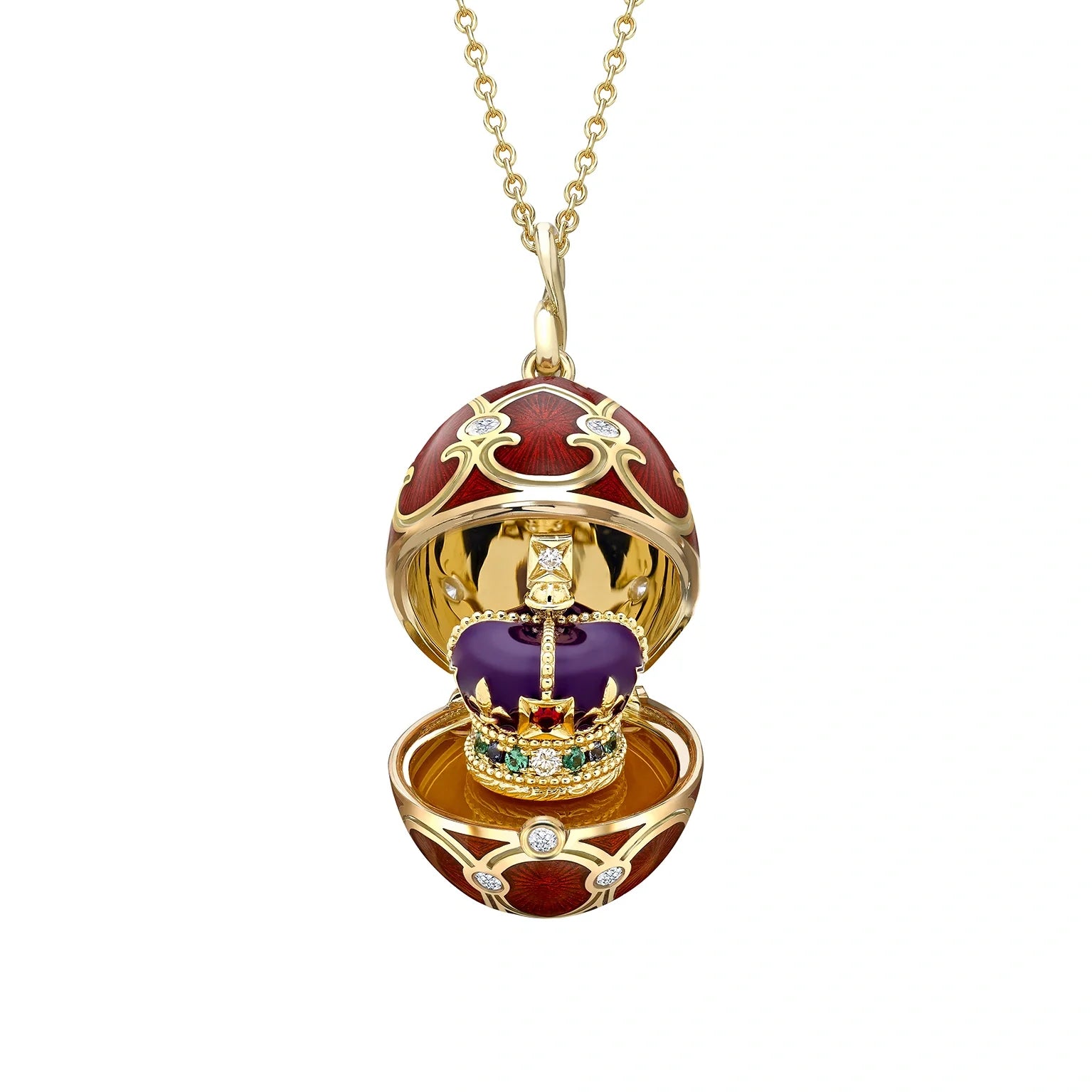 Guilloché Enamel Coronation Crown Surprise Locket
