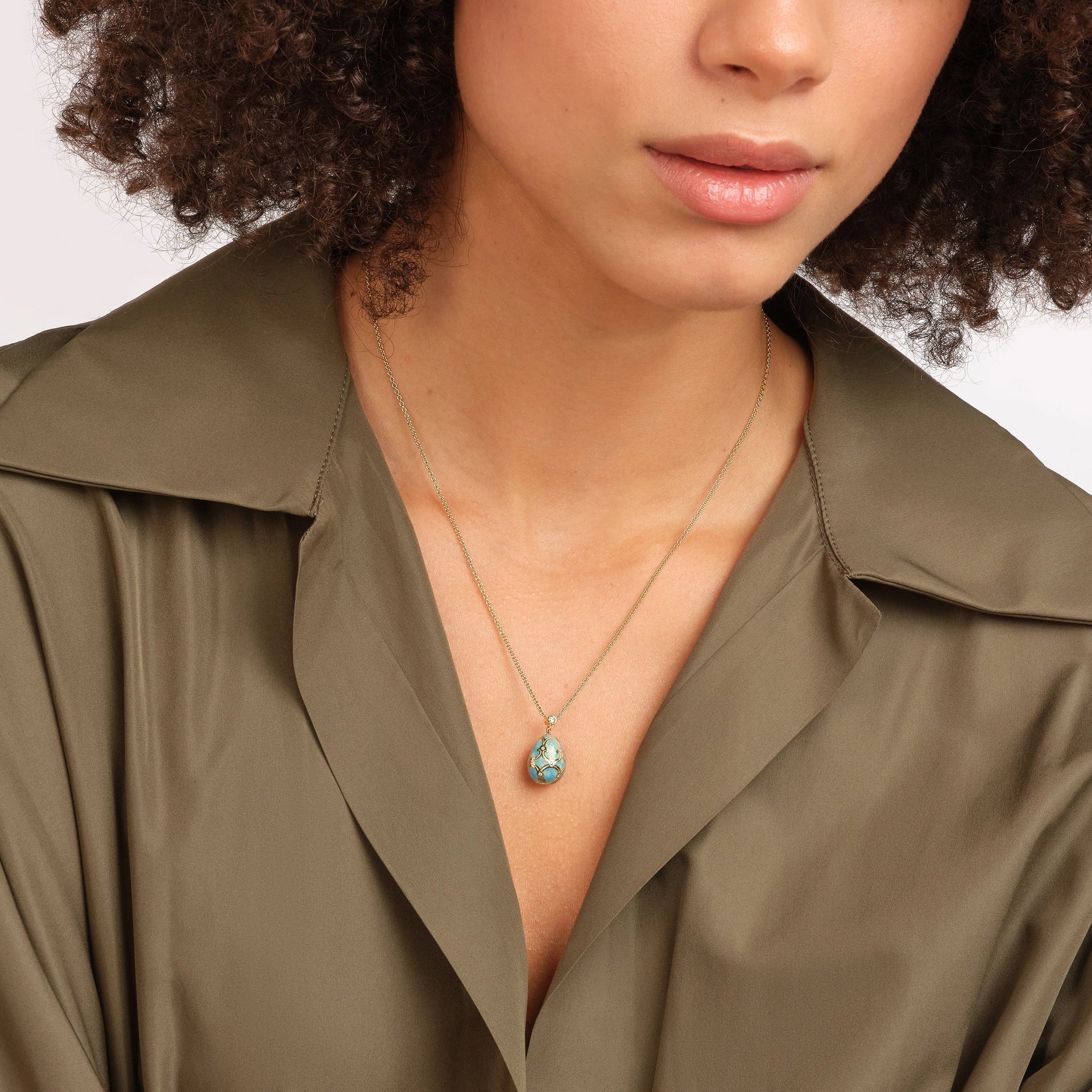 Guilloché Enamel Petite Egg Pendant