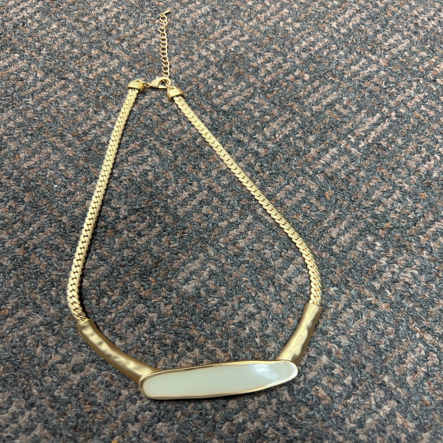 Herringbone Chain Plated Statement White Necklace