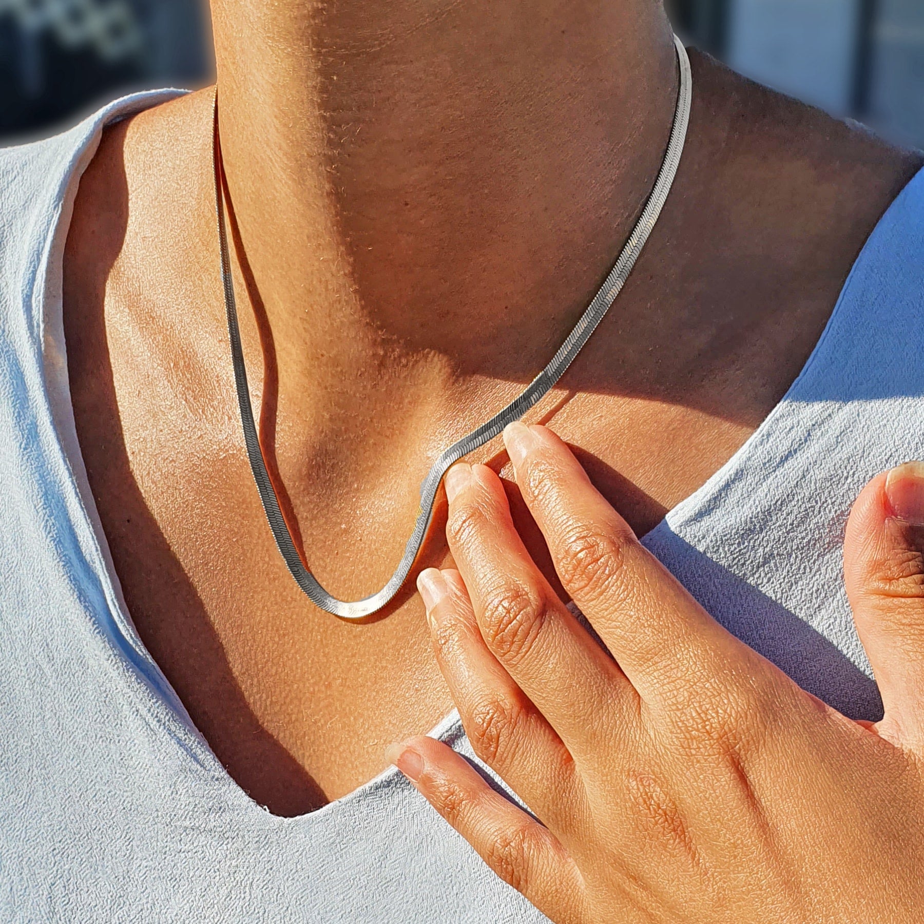 Herringbone Silver Flat Snake Chain Women's Necklace