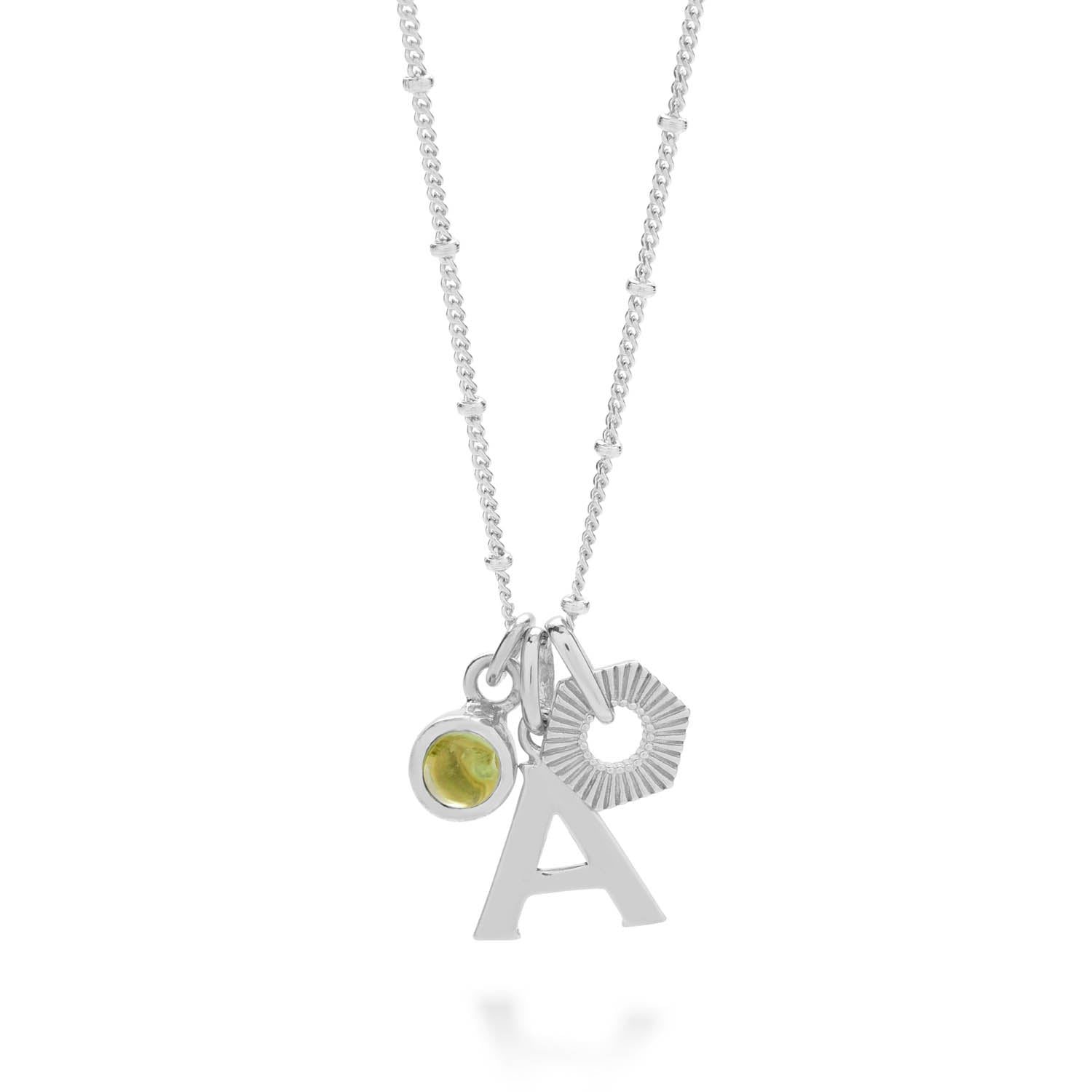 Personalised Hex Initial August Birthstone Necklace Sterling Silver - Peridot