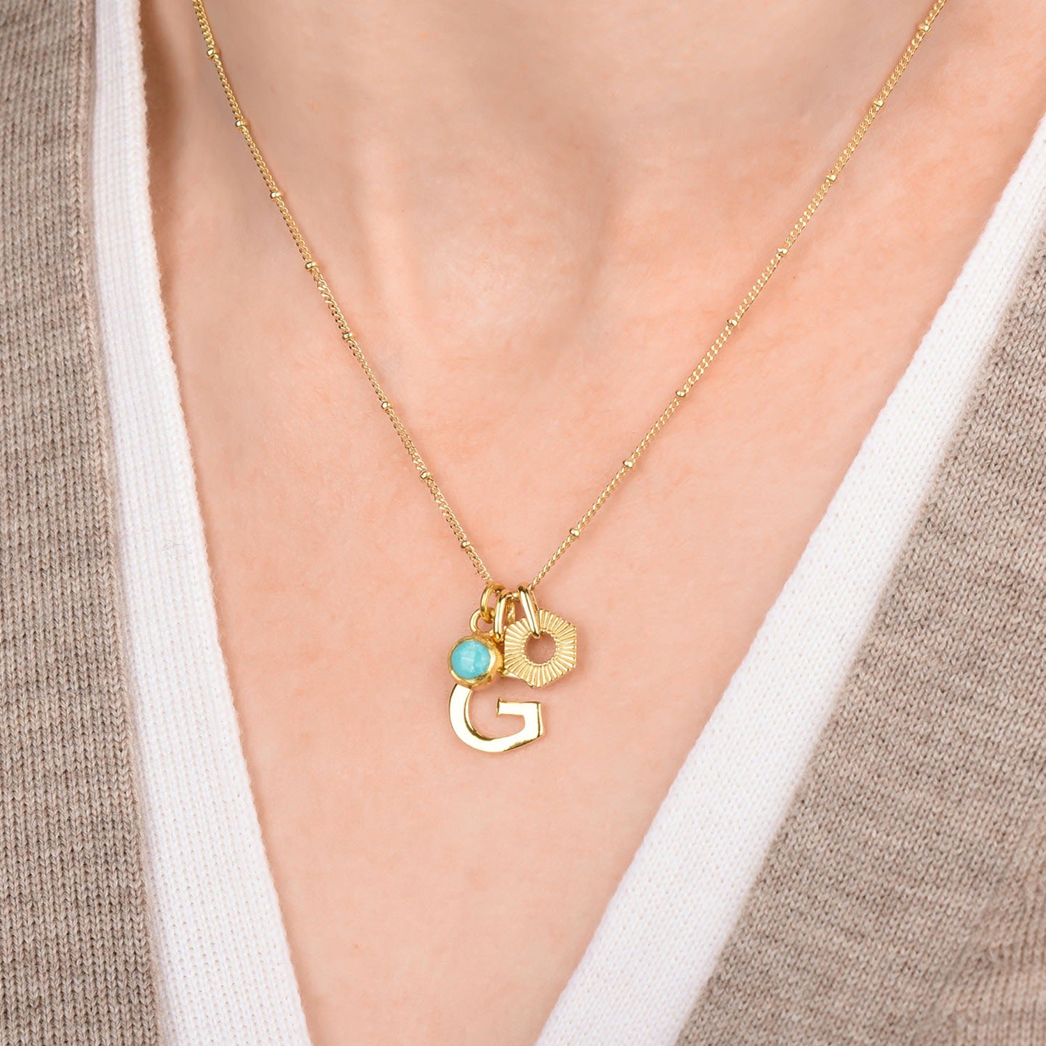 Personalised Hex Initial December Birthstone Necklace Gold Plated Sterling Silver - Turquoise