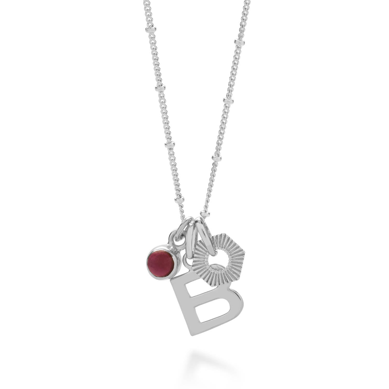 Personalised Hex Initial January Birthstone Necklace Sterling Silver - Garnet