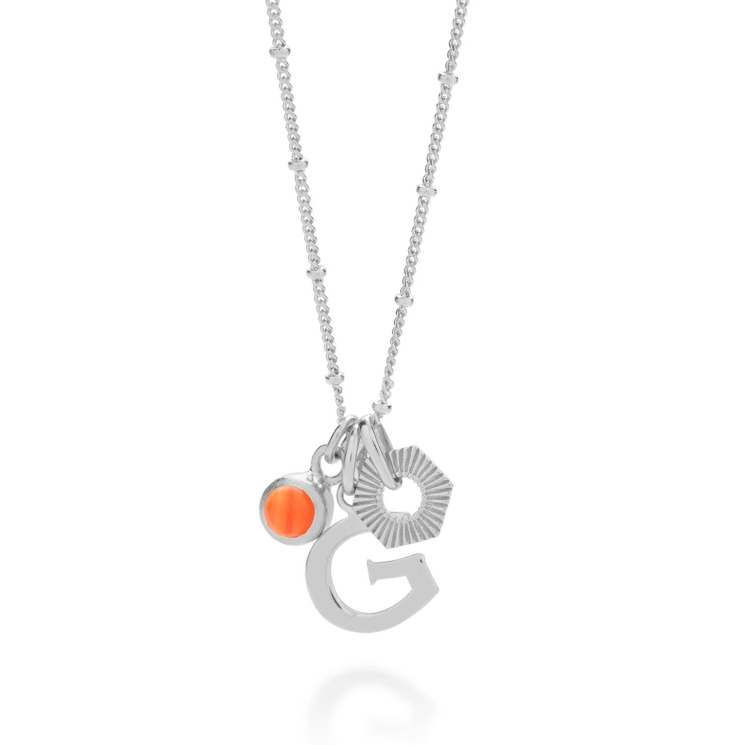 Personalised Hex Initial July Birthstone Necklace Sterling Silver - Carnelian