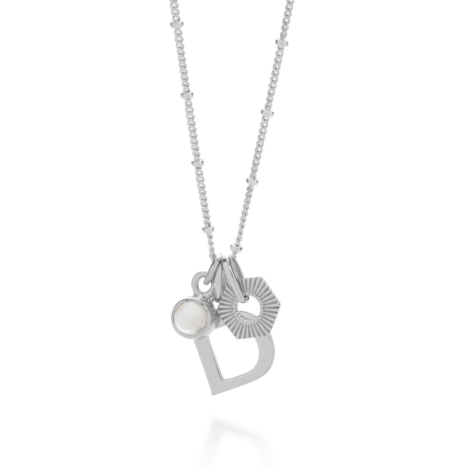 Personalised Hex Initial June Birthstone Necklace Sterling Silver - Rainbow Moonstone