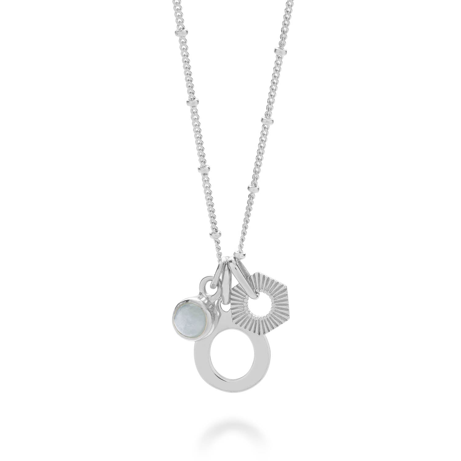 Personalised Hex Initial March Birthstone Necklace Sterling Silver - Aquamarine