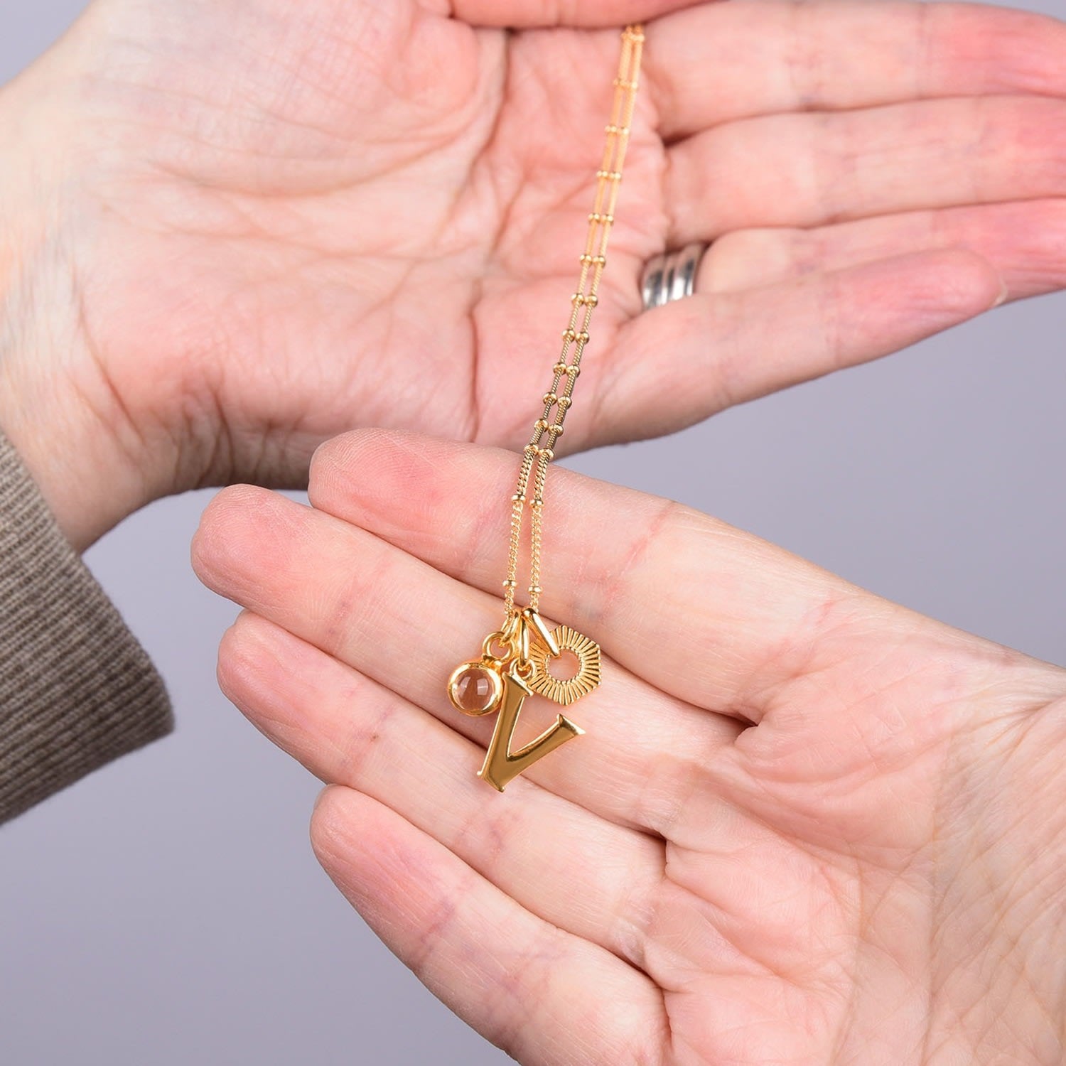 Hex Initial November Birthstone Necklace Sterling Silver - Citrine