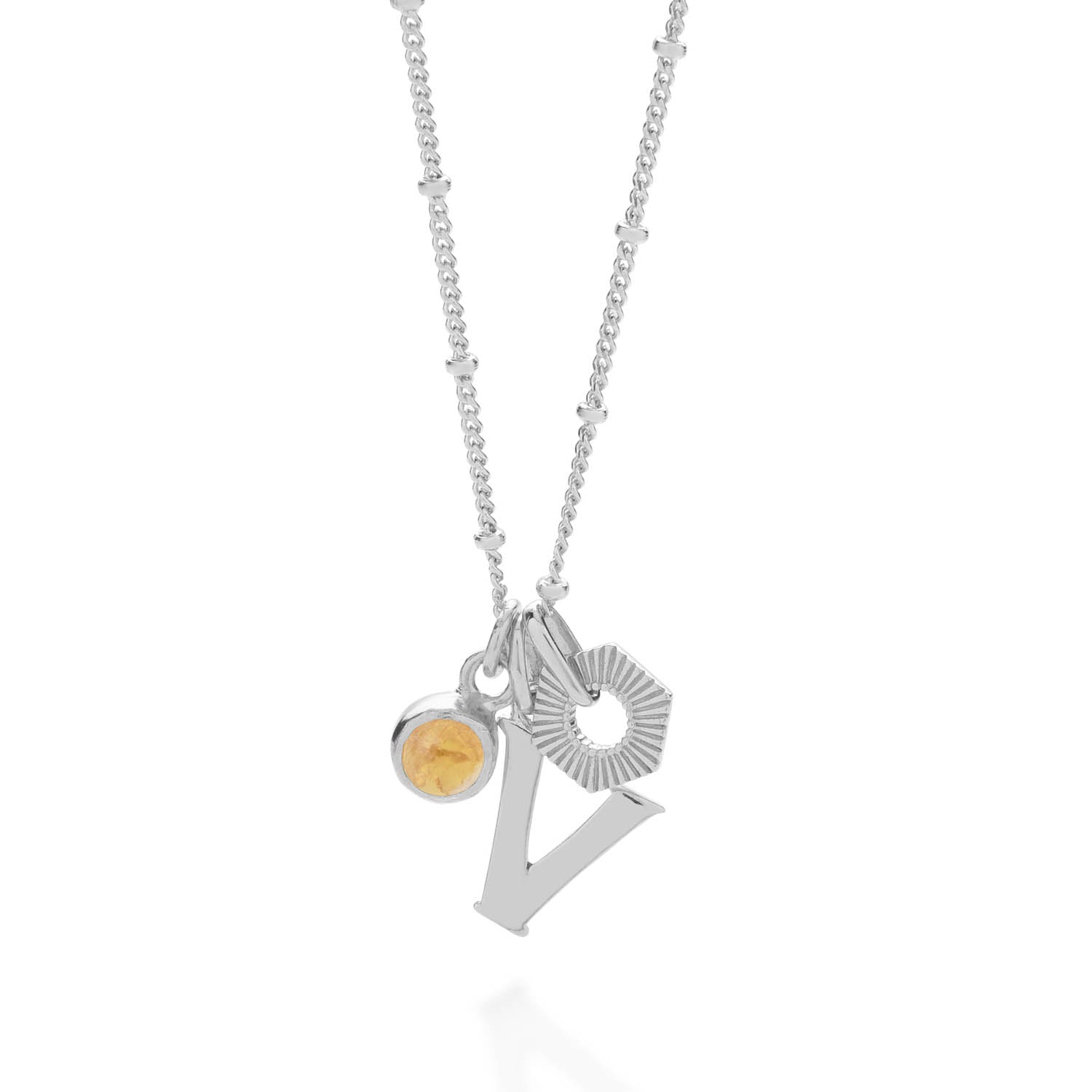 Hex Initial November Birthstone Necklace Sterling Silver - Citrine