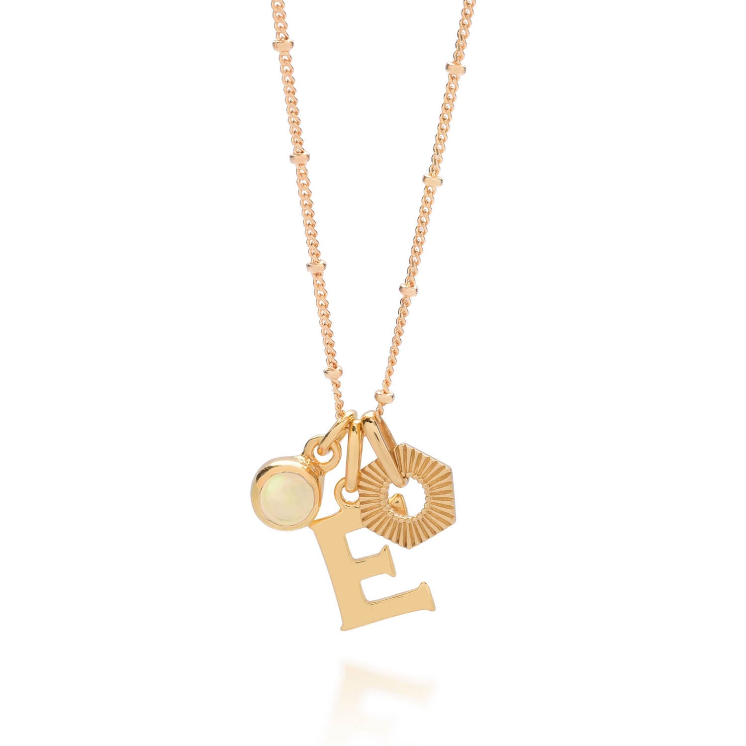 Personalised Hex Initial October Birthstone Necklace Gold Plated Sterling Silver - Opal